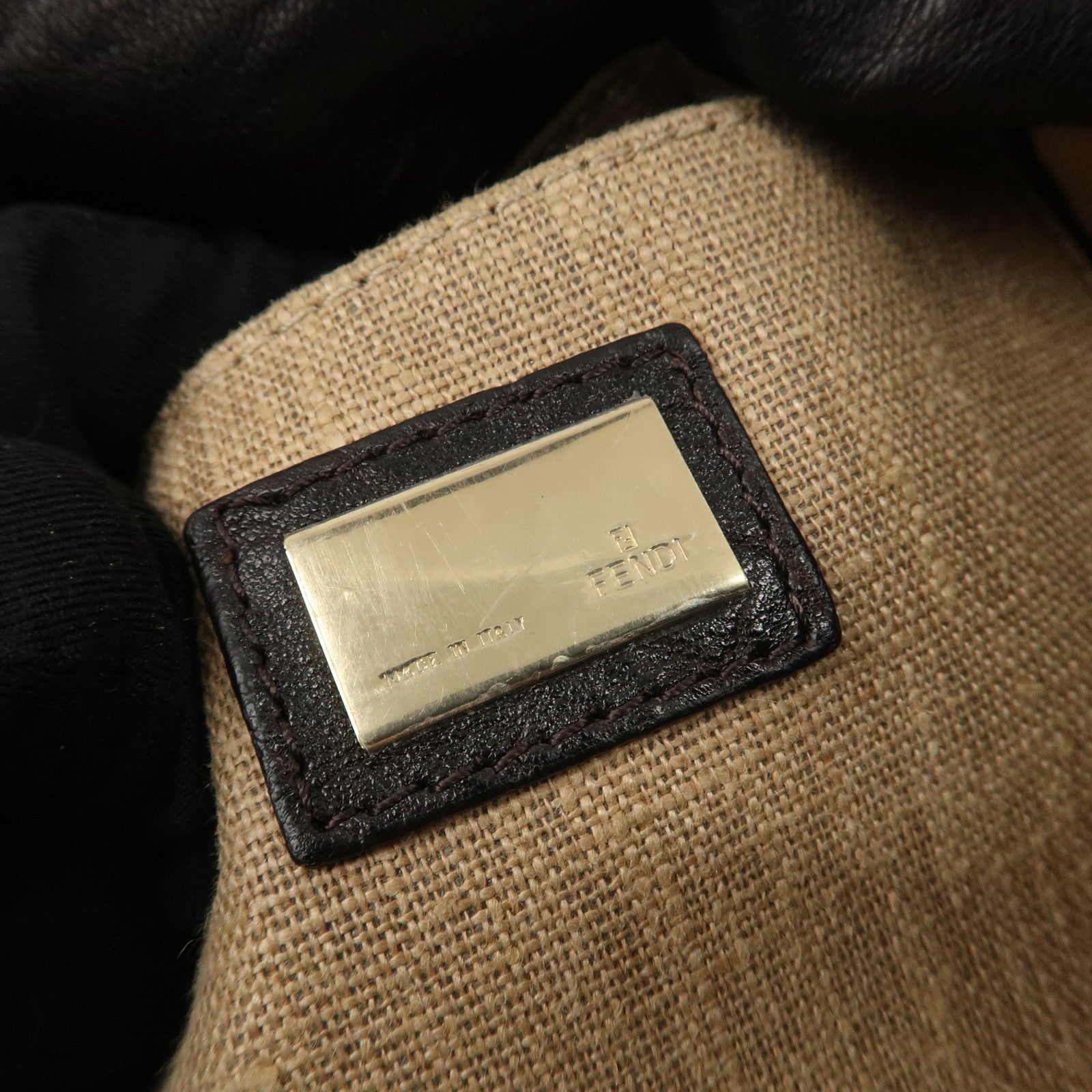 FENDI Zucca Mini Spy Canvas Leather Hand Bag Brown Black 8BR589 Used