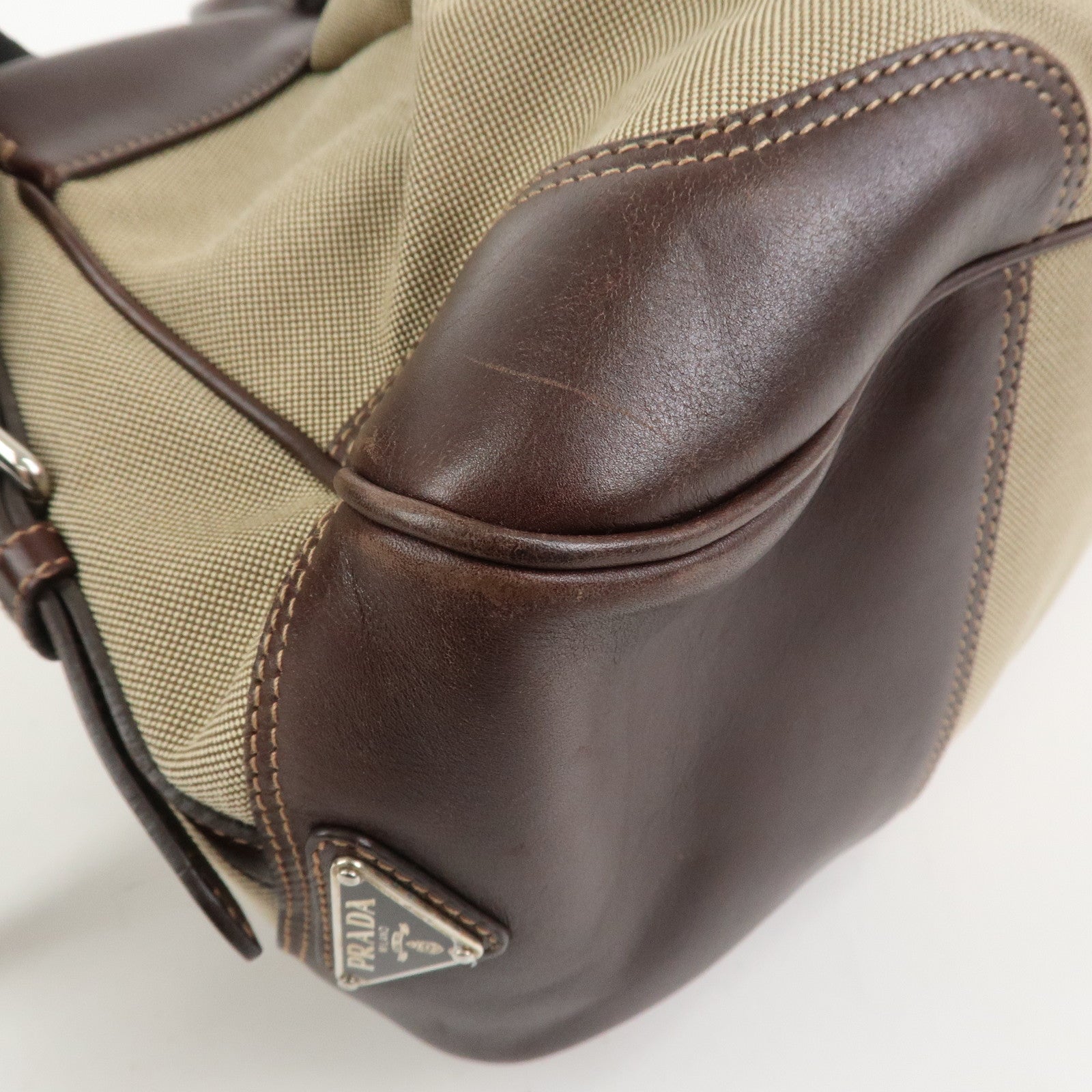 PRADA Logo Canvas Leather 2Way Bag Shoulder Bag Hand Bag Brown