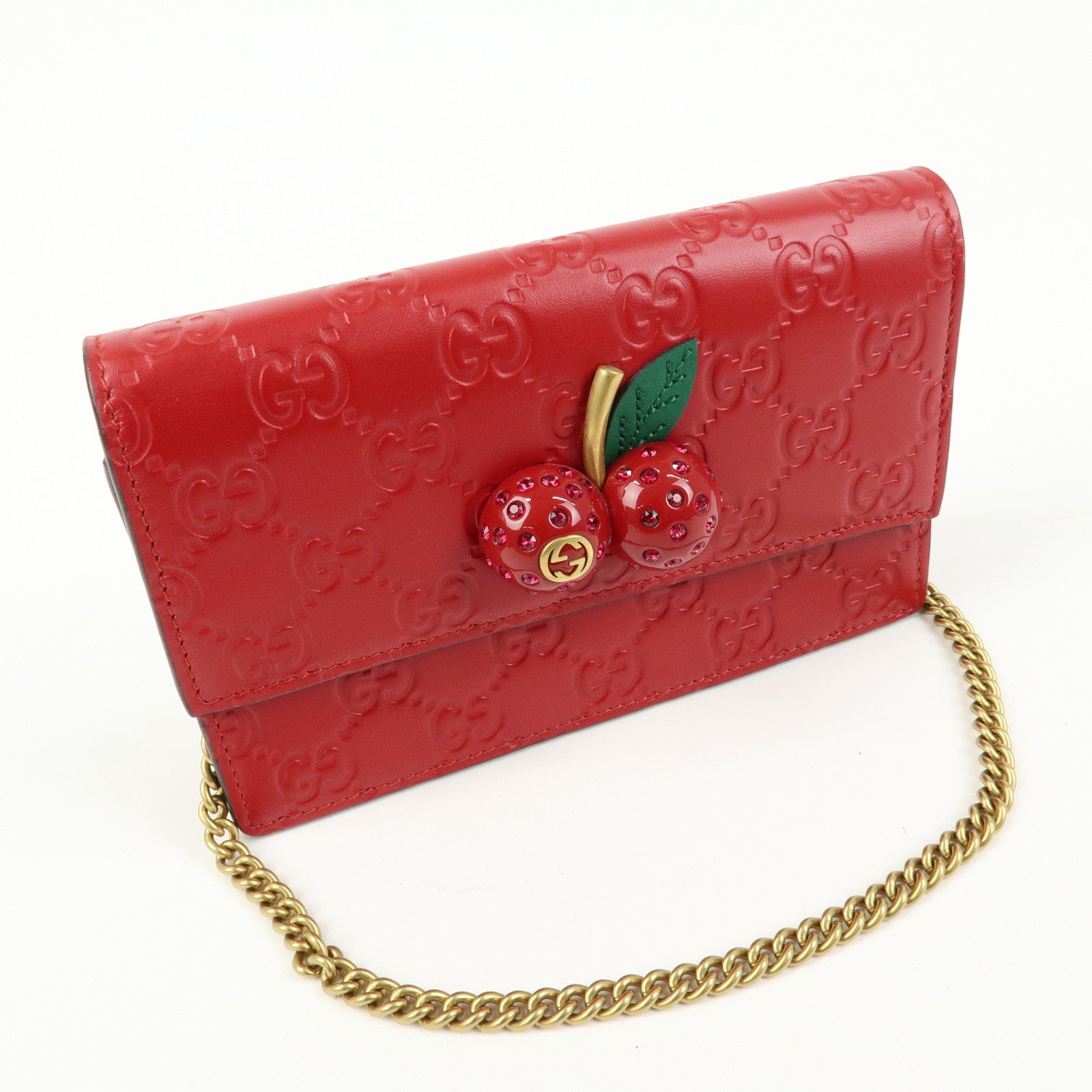 GUCCI Interlocking G Guccissima Chain Shoulder Bag Cherry 481291