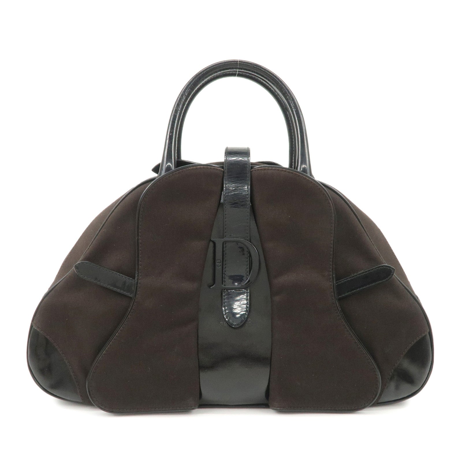 Christian Dior Double Saddle Canvas Patent Leather Hand Bag Used
