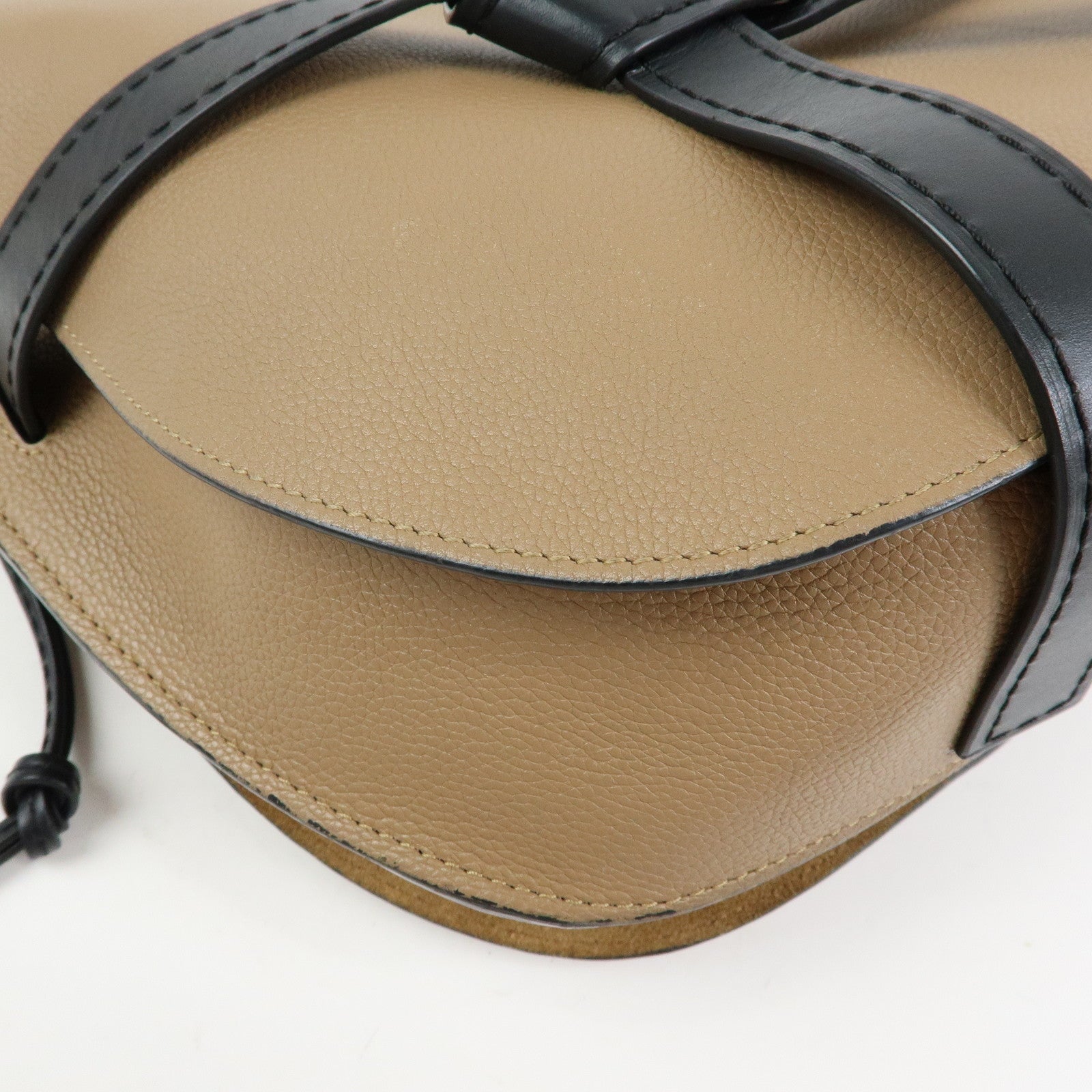 LOEWE Calf Leather Shoulder Bag Gate Bag Medium Beige Black