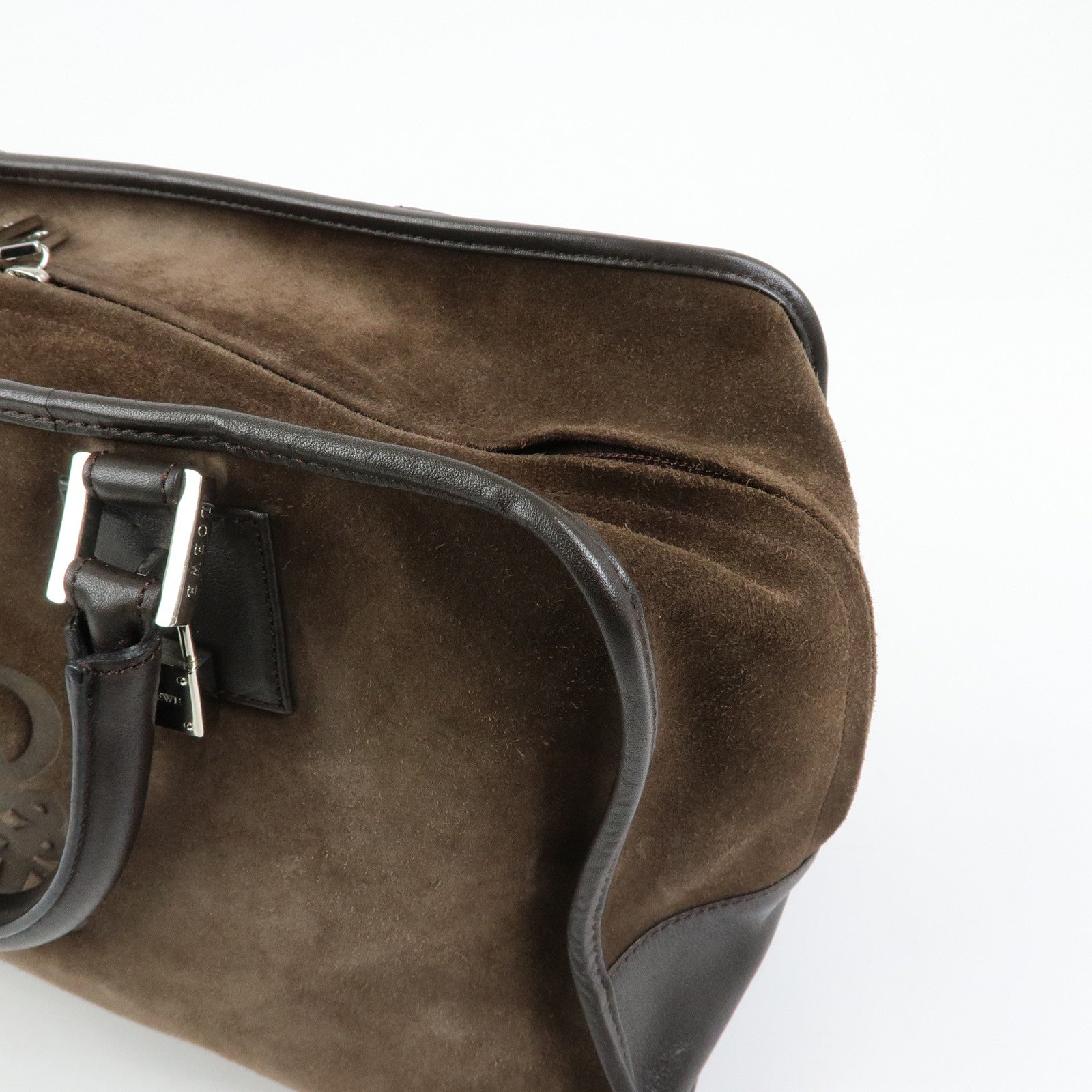 LOEWE Anagram Amazona36 Suede Leather Hand Bag Boston Bag Brown