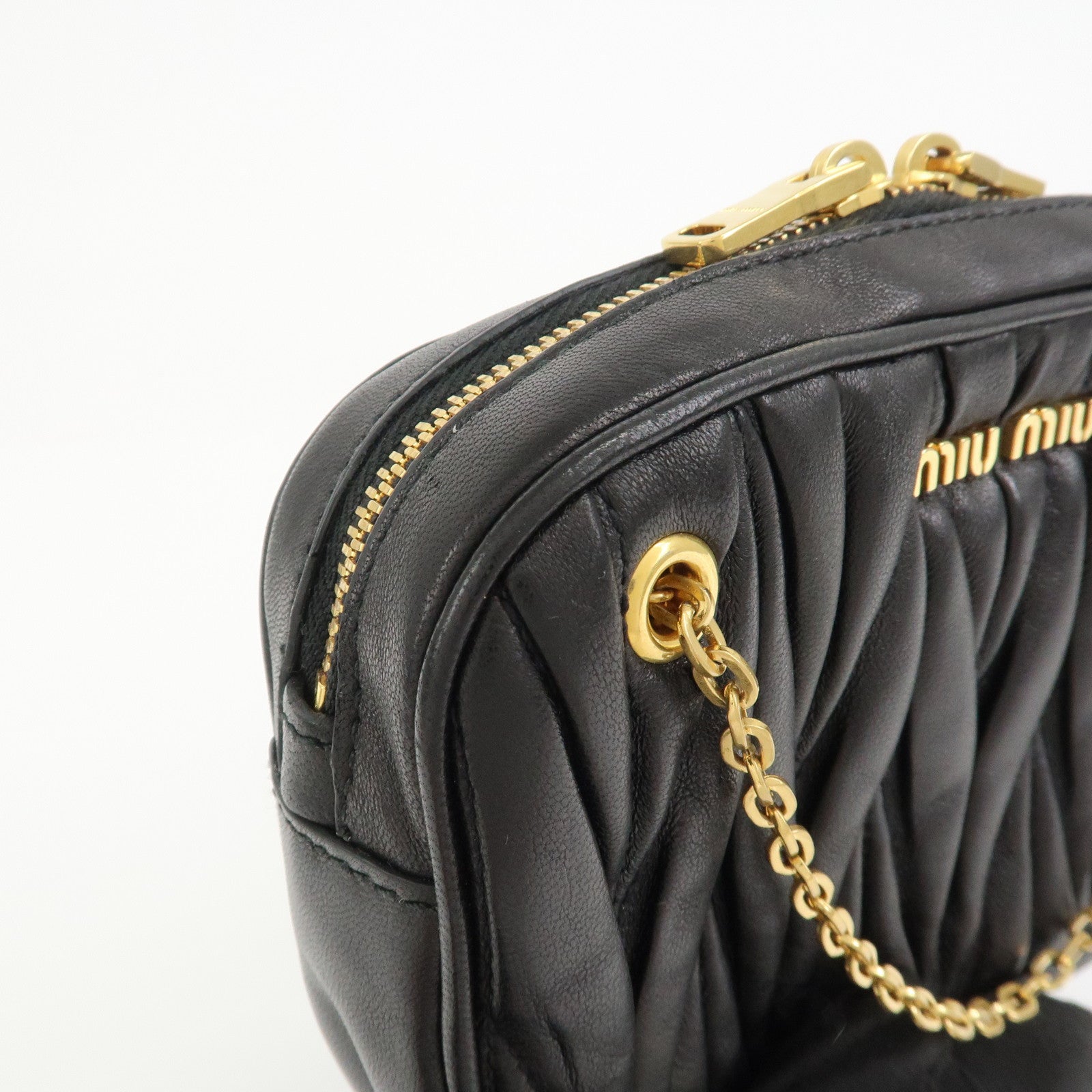 MIU MIU Matelasse Nappa Leather Accessory Chain Pouch Black 5ND001