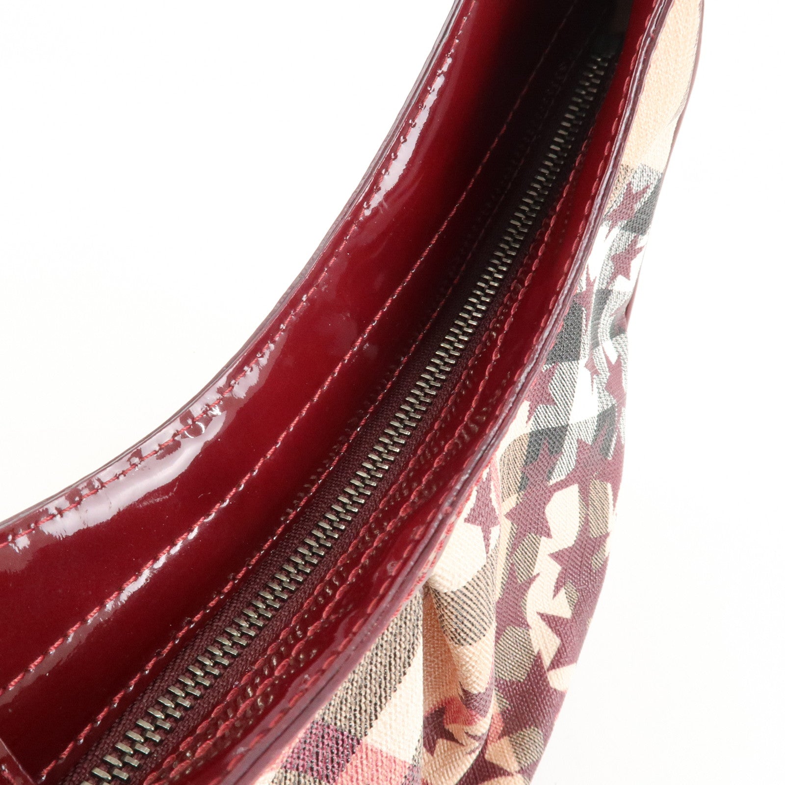 BURBERRY Patent Leather Nova Plaid PVC Shoulder Bag Hand Bag Beige Wine Used