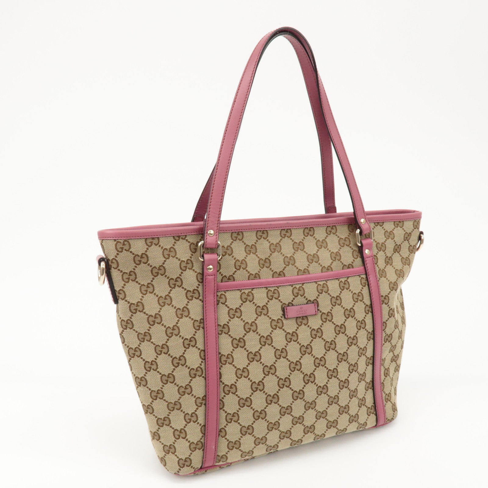 GUCCI GG Canvas Leather 2way Tote Bag Hand Bag Beige Pink 388929 Used