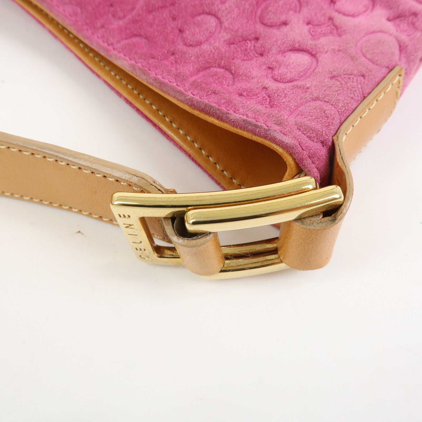 CELINE C Macadam Suede Leather Shoulder Bag Pink Light Brown