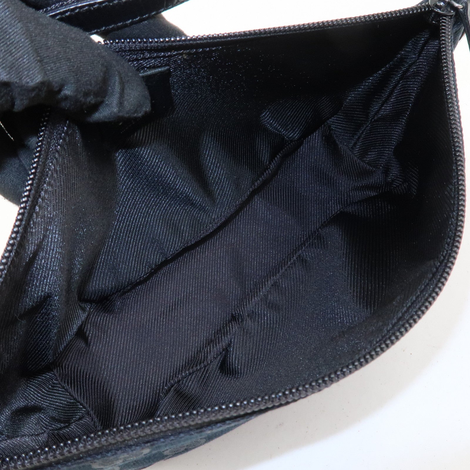 GUCCI Boat Bag Sherry GG Canvas Leather Hand Bag Black 141809