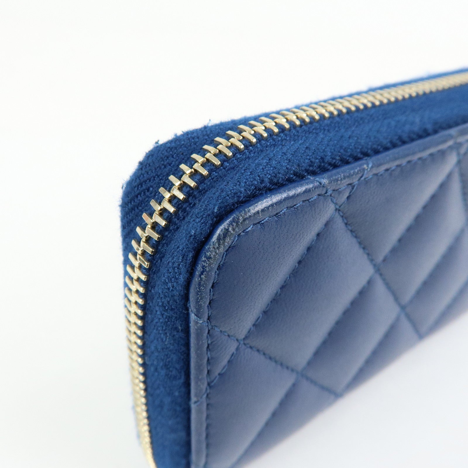 CHANEL Matelasse COCO Mark Lamb Skin Coin Case Card Case Blue
