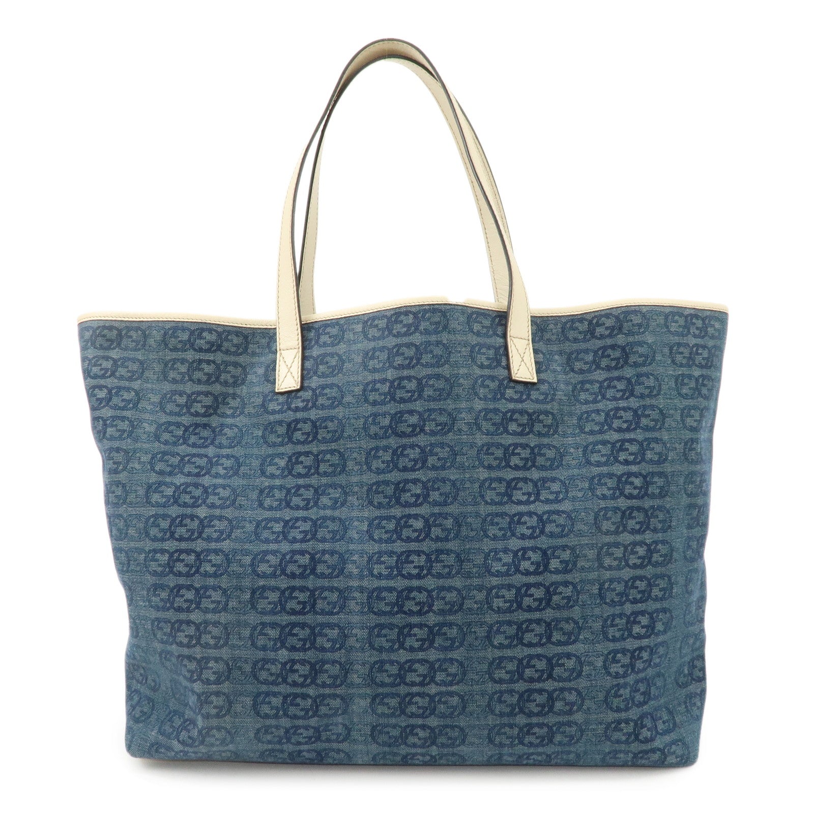 GUCCI Interlocking G Denim Leather Tote Bag Shoulder Bag Blue 257245 Used