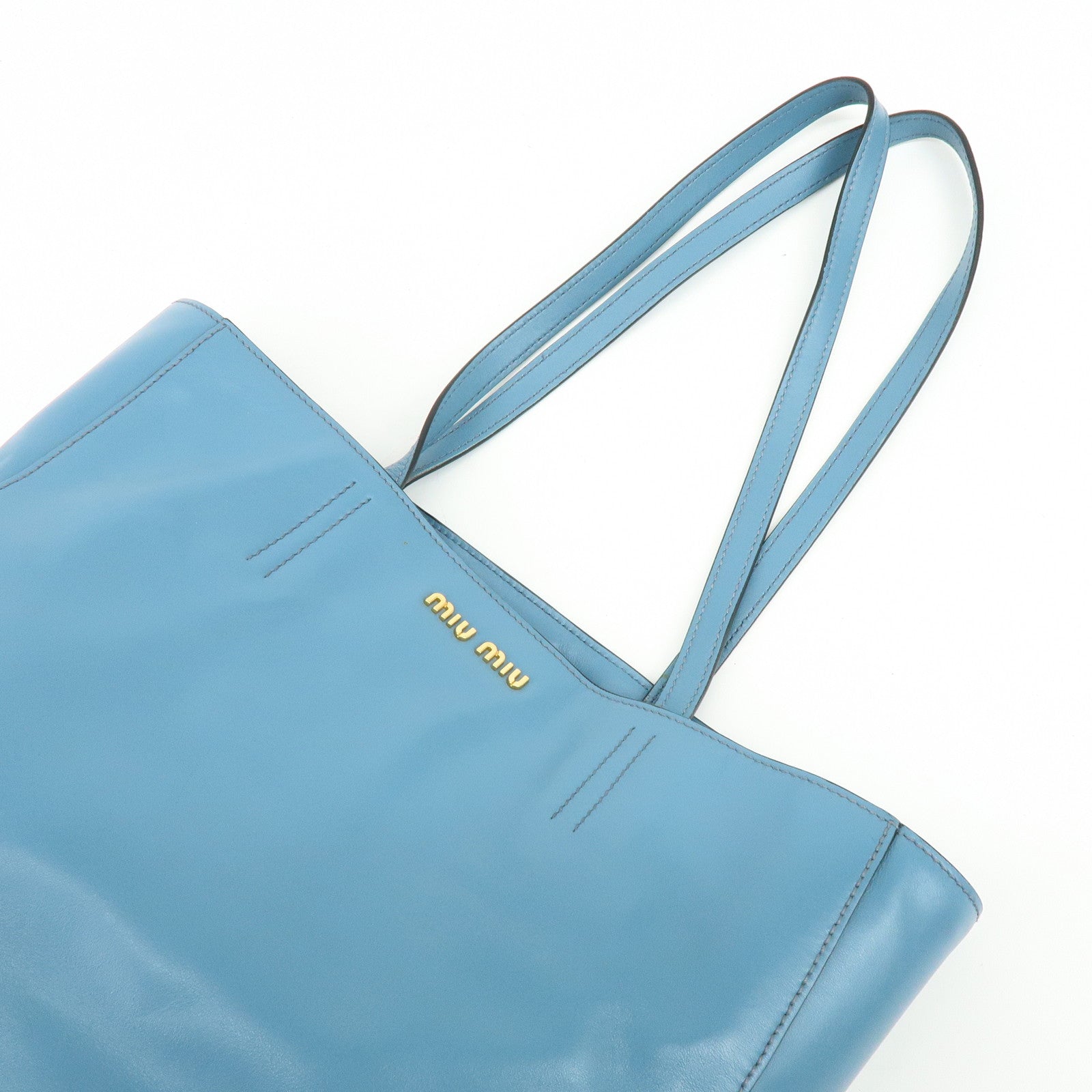 MIU MIU Soft Calf Leather Tote Bag Shoulder Hand Bag Blue R1914S