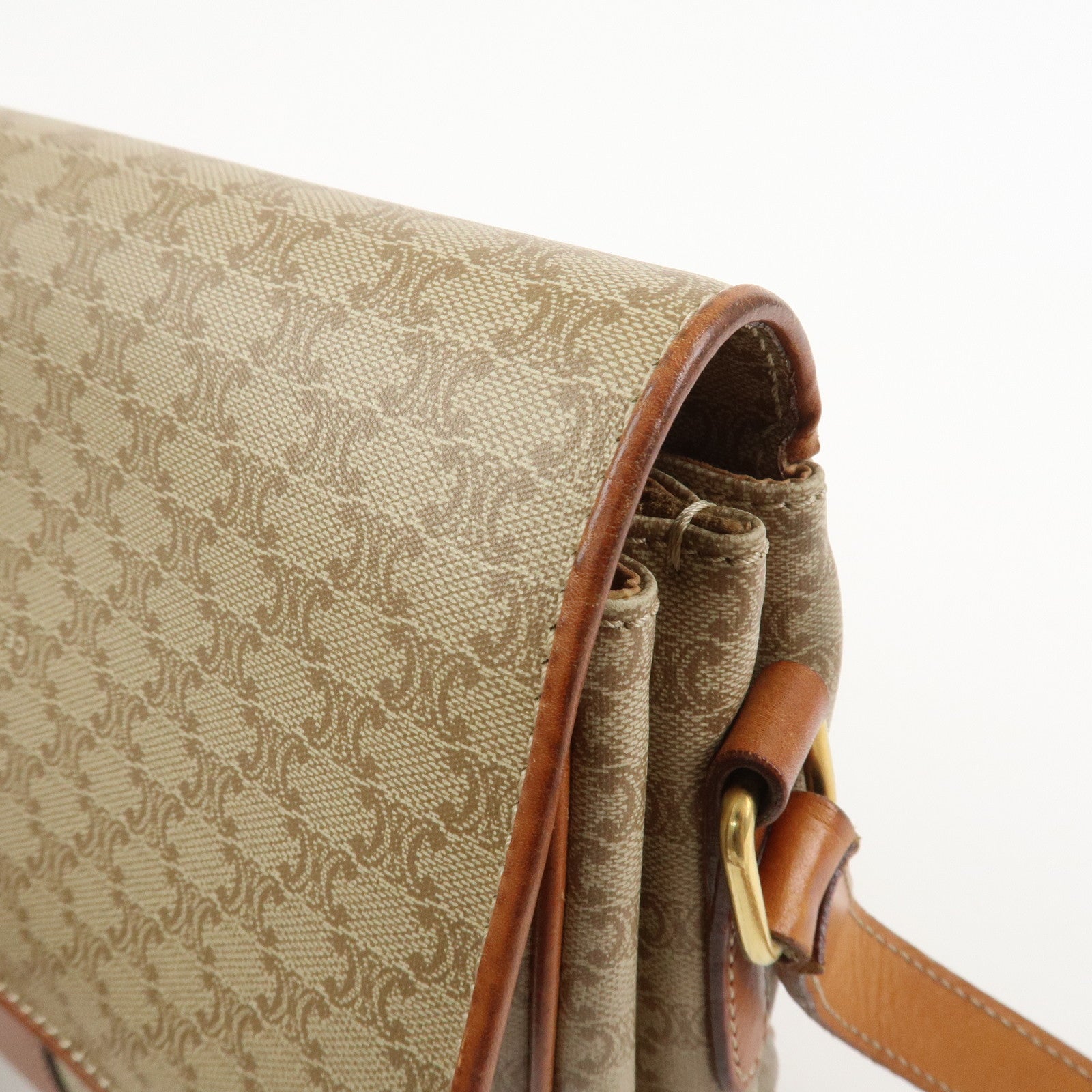 CELINE Macadam PVC Leather Shoulder Bag Crossbody Bag Beige Brown