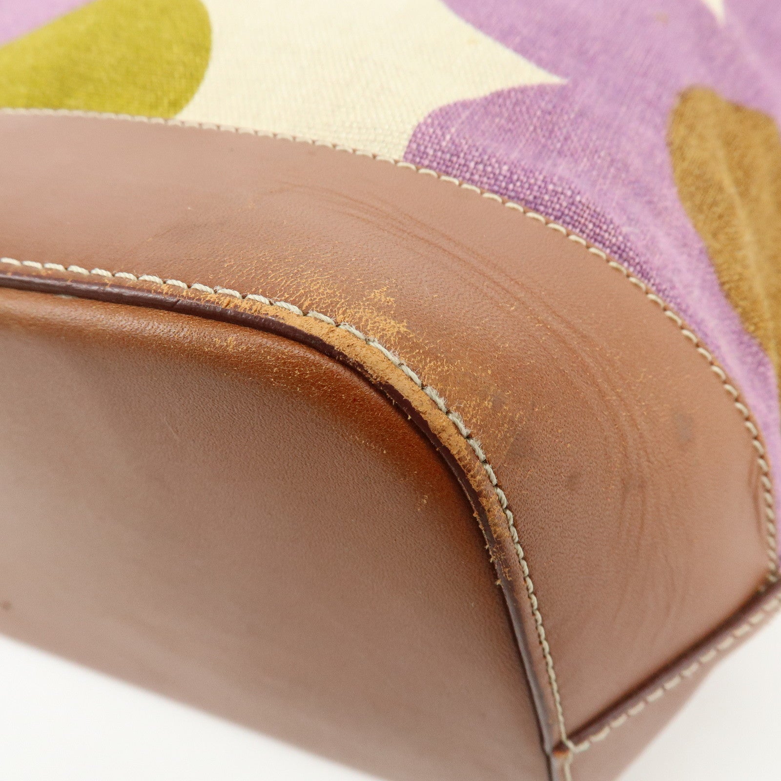 CELINE Flower Canvas Leather Tote Bag Shoulder Bag Brown Natural