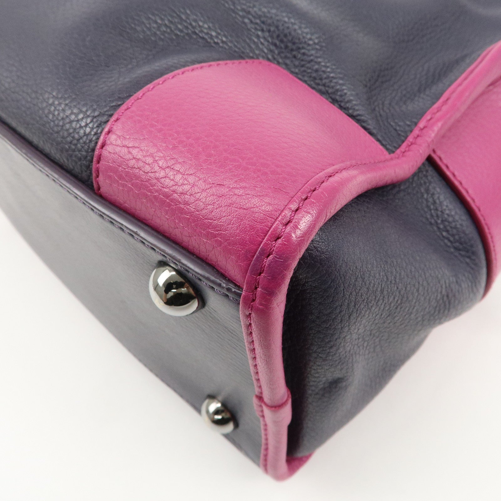 LOEWE Cruz Leather 2Way Hand Bag Navy Purple Used