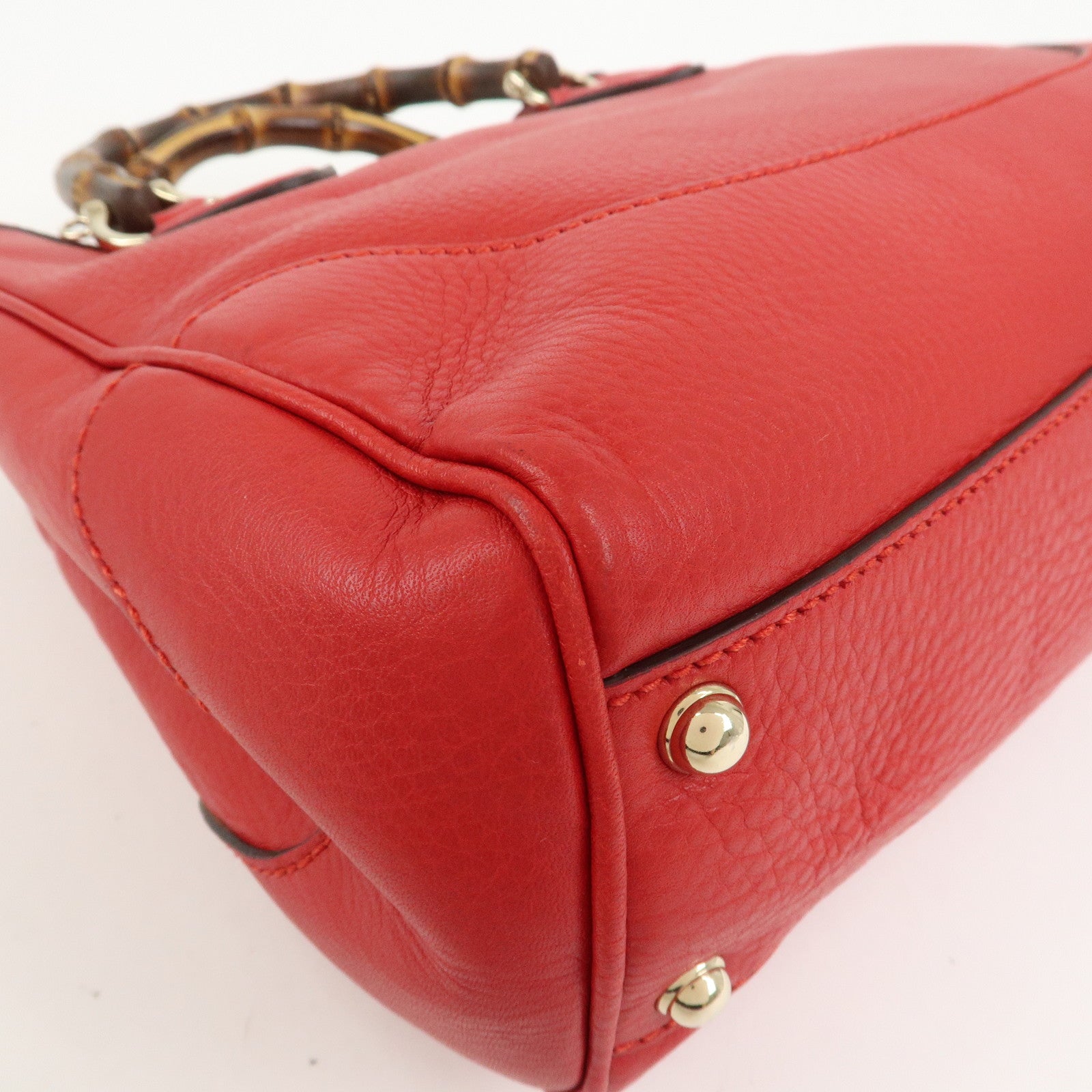 GUCCI Bamboo Leather 2Way Shoulder Bag Hand Bag Red 308360
