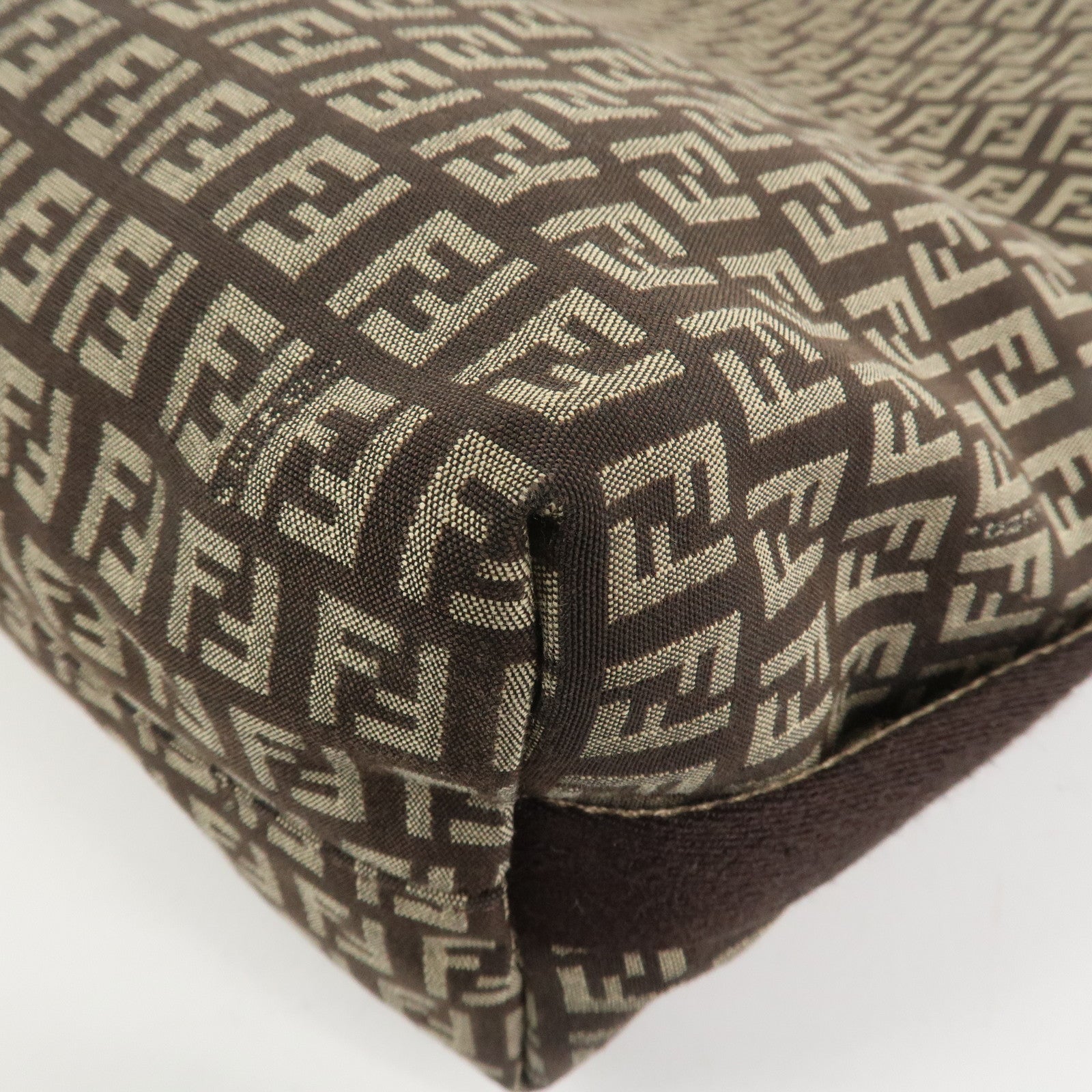 FENDI Zucchino Canvas Shoulder Bag Crossbody Bag Brown 8BR318