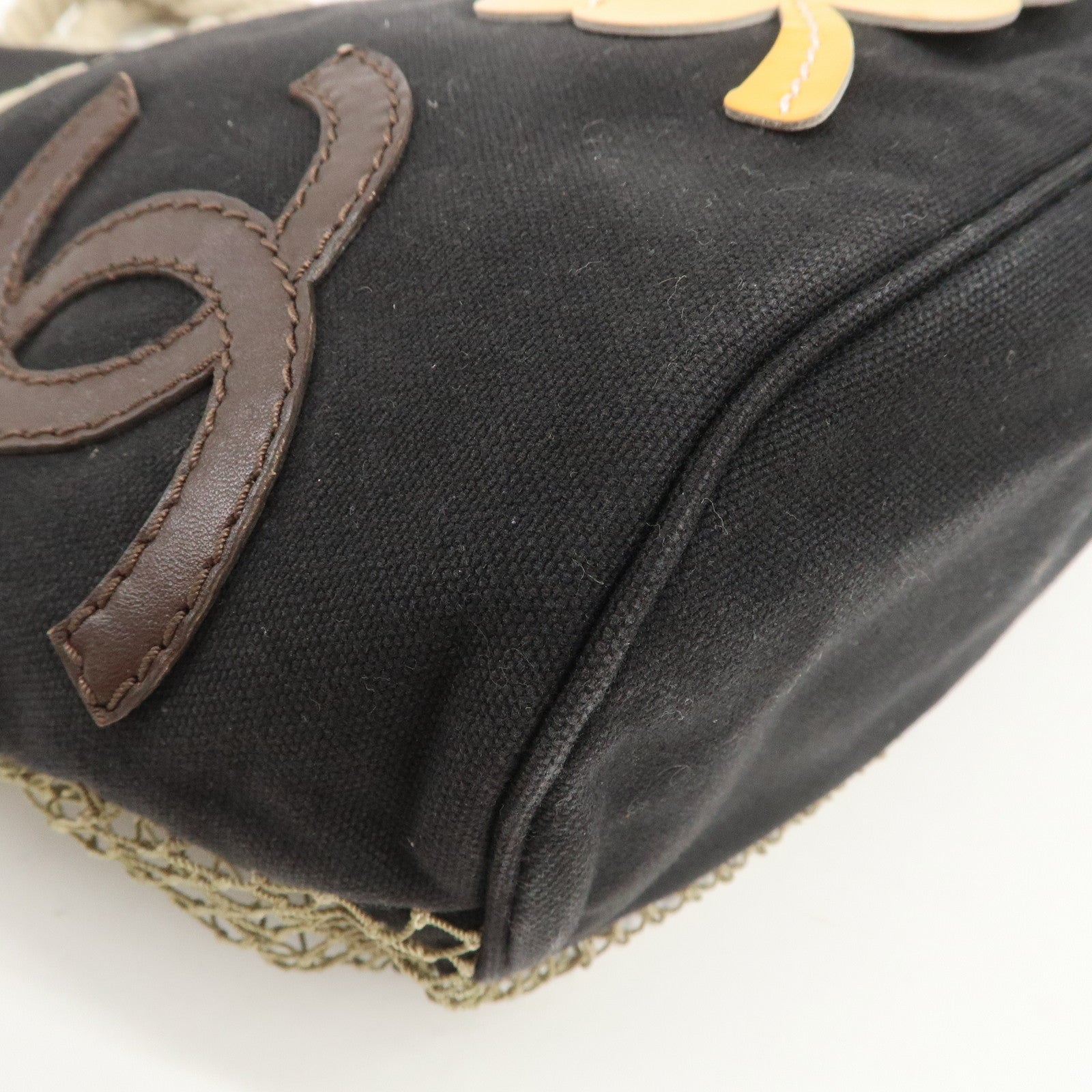 CHANEL COCO Mark Canvas Patent Leather Hand Bag Black Yellow