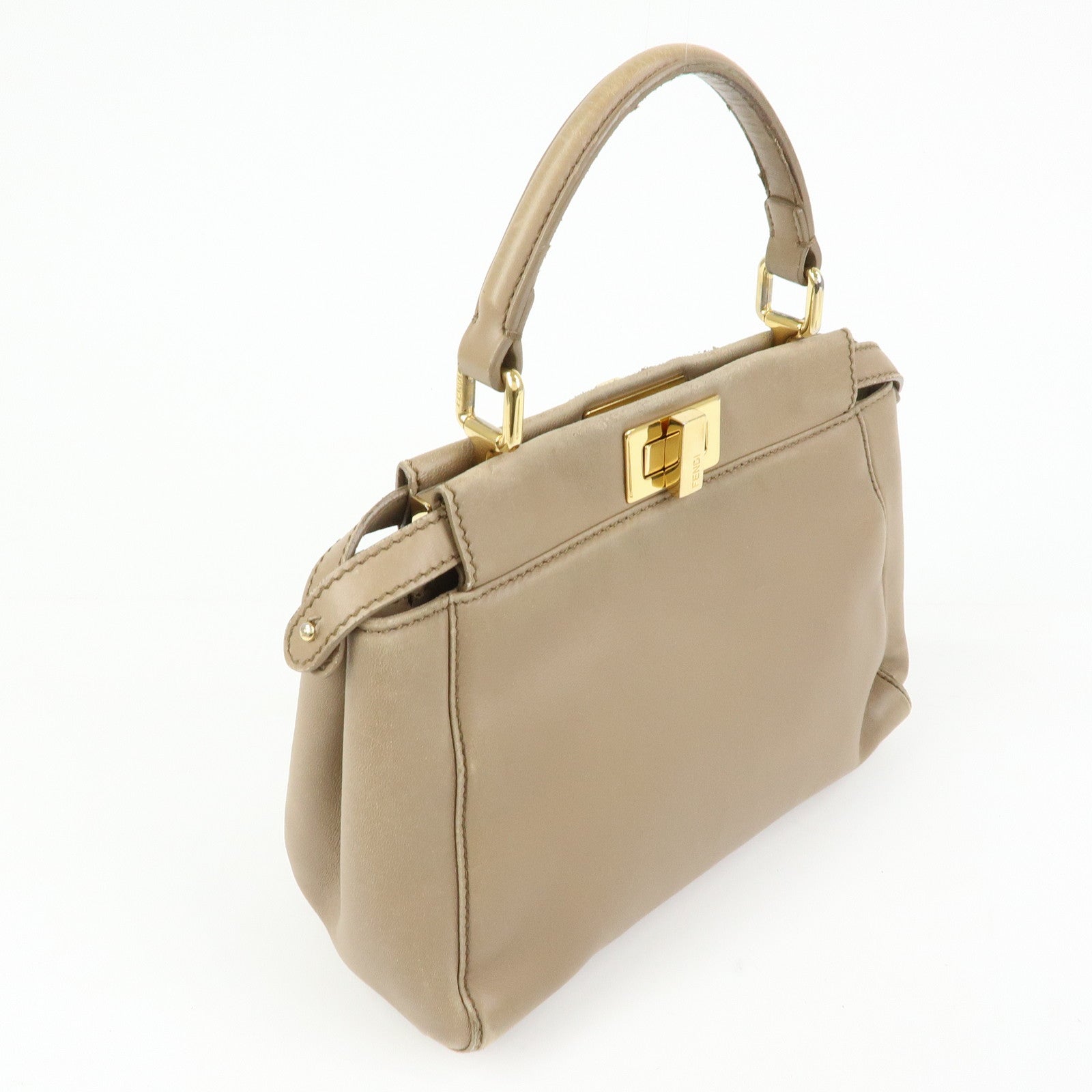 FENDI Mini Peekaboo Leather 2Way Shoulder Bag Hand Bag Beige 8BN244