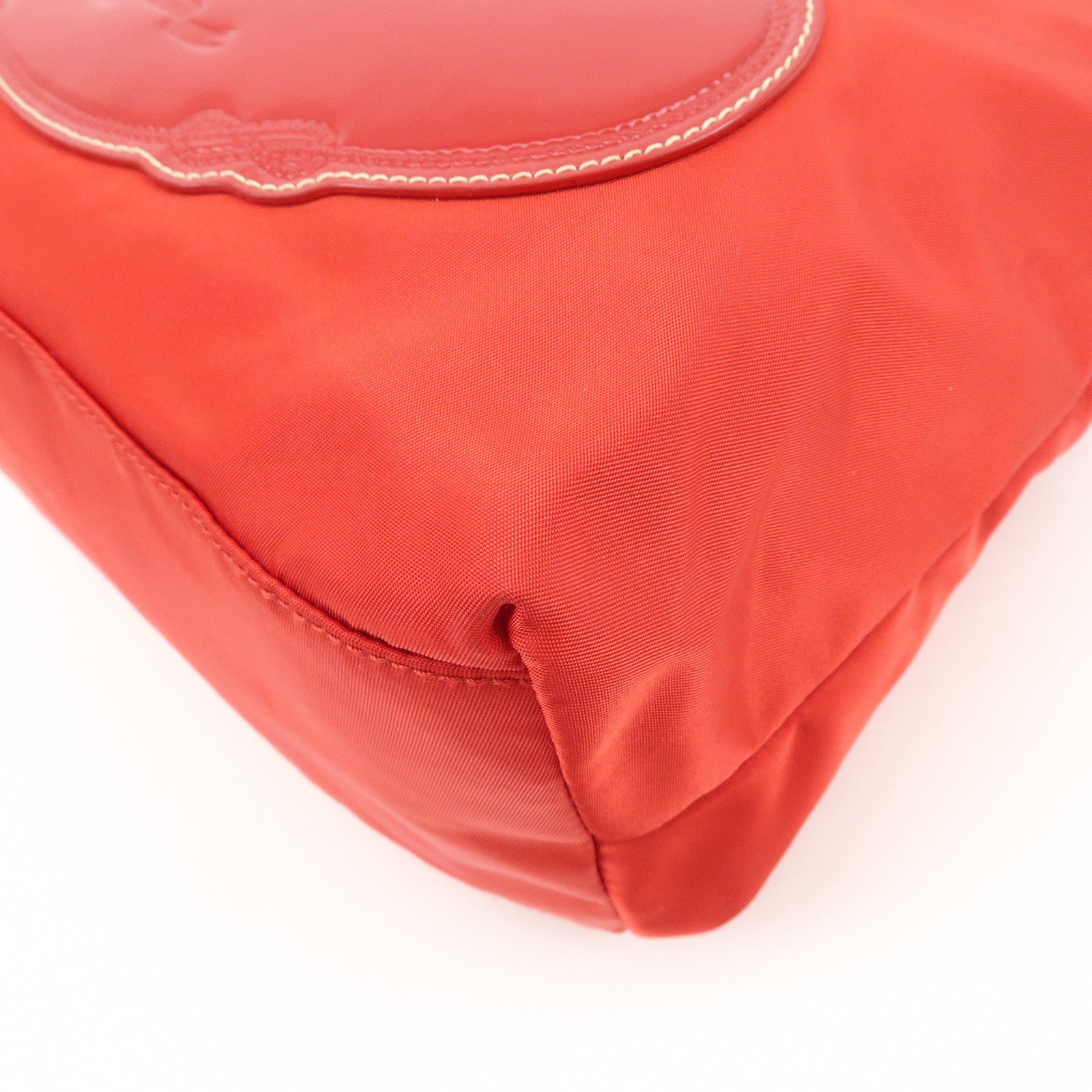 PRADA Logo Nylon Leather Shoulder Bag Silver HDW Red Used