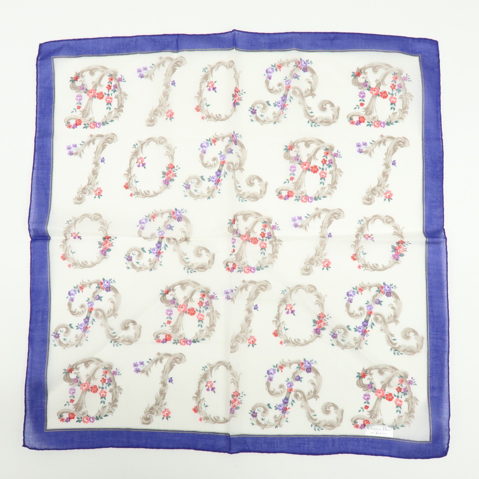Christian Dior Set of 3 Cotton Handkerchief Flower White Purple