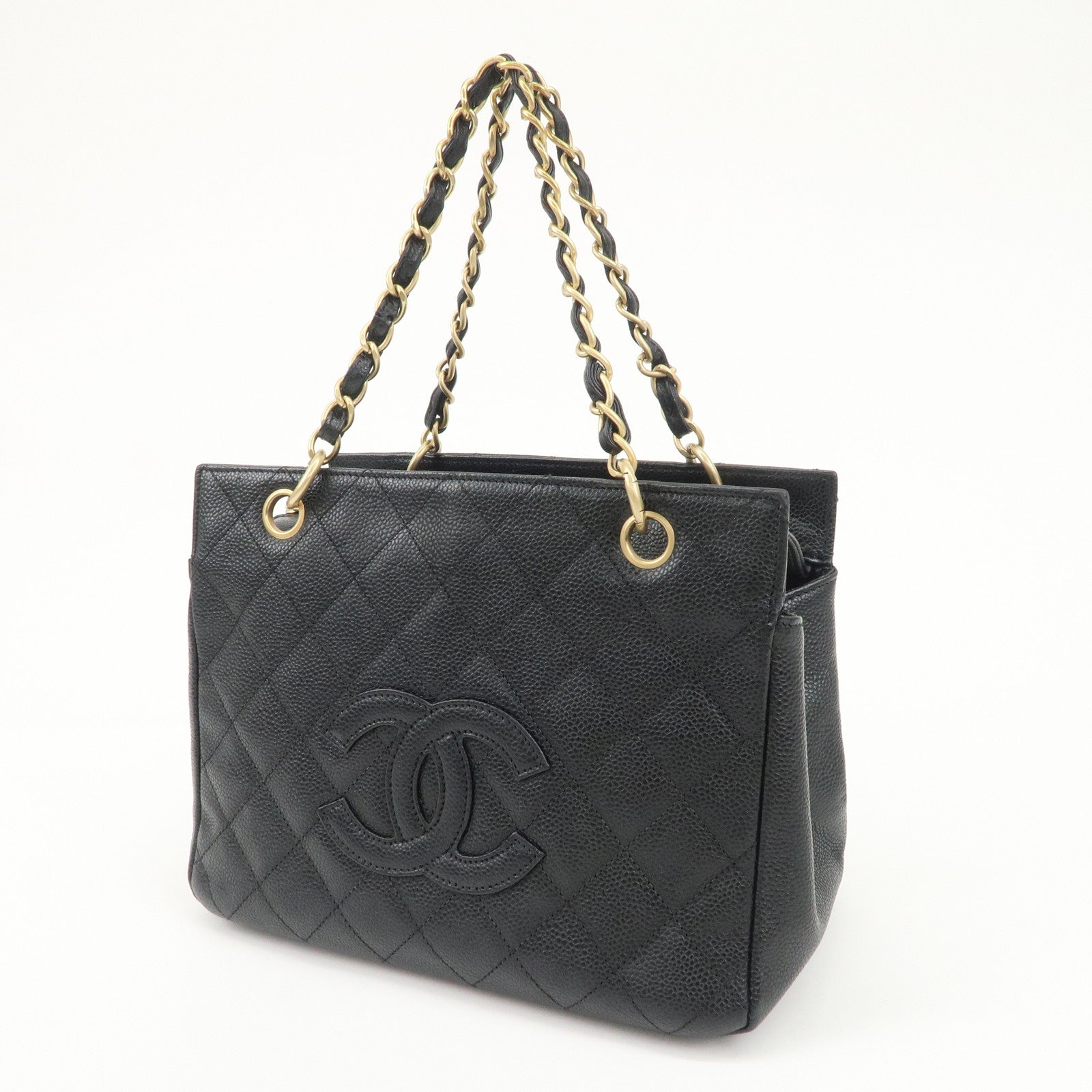 CHANEL COCO Mark Matelasse Caviarskin Chain Tote Bag Black Used