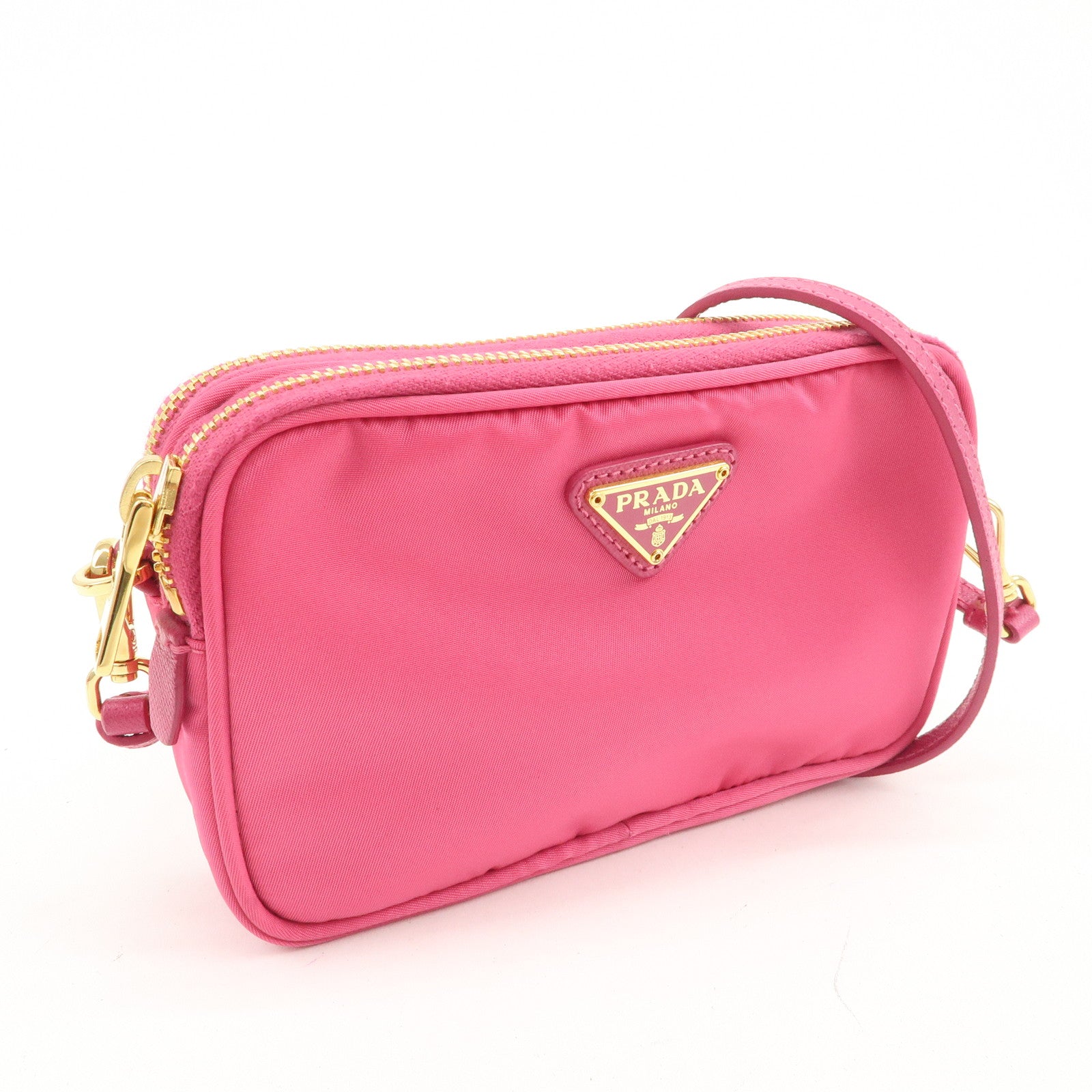 PRADA Triangle Logo Nylon Saffiano Leather Shoulder Bag Pink