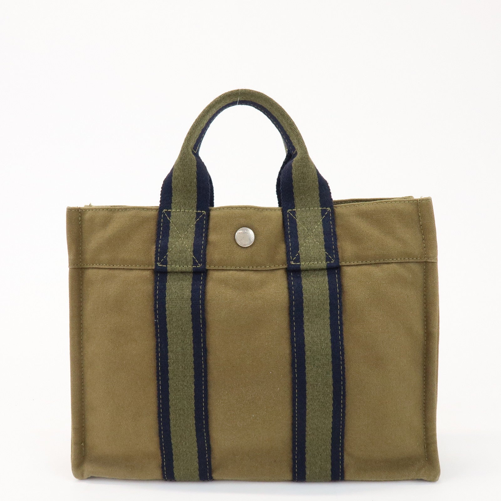 HERMES Canvas Fourre tout PM Hand Bag Tote Bag Khaki