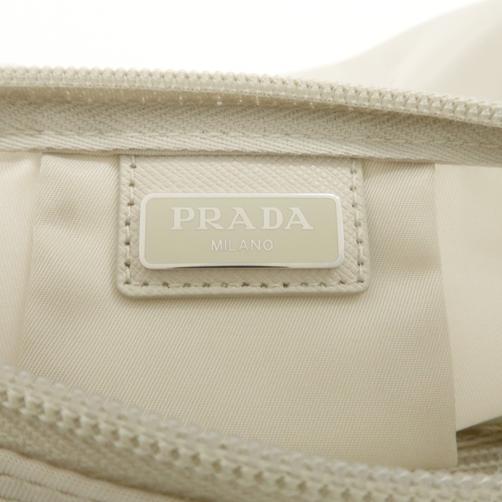 PRADA Triangle Logo Nylon Cosmetic Pouch Makeup Bag Ivory 1NA012