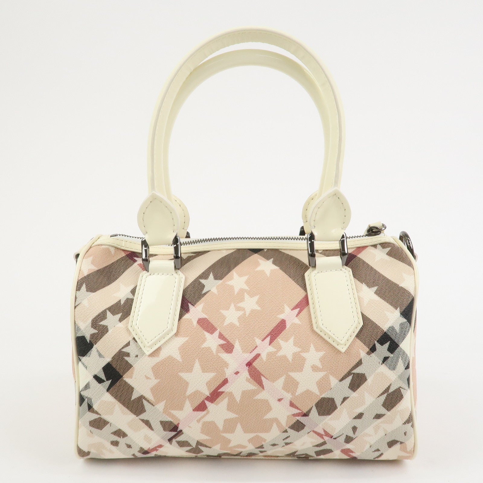 Burberry PVC Canvas Patent Leather 2Way Bag Hand Bag Beige Ivory