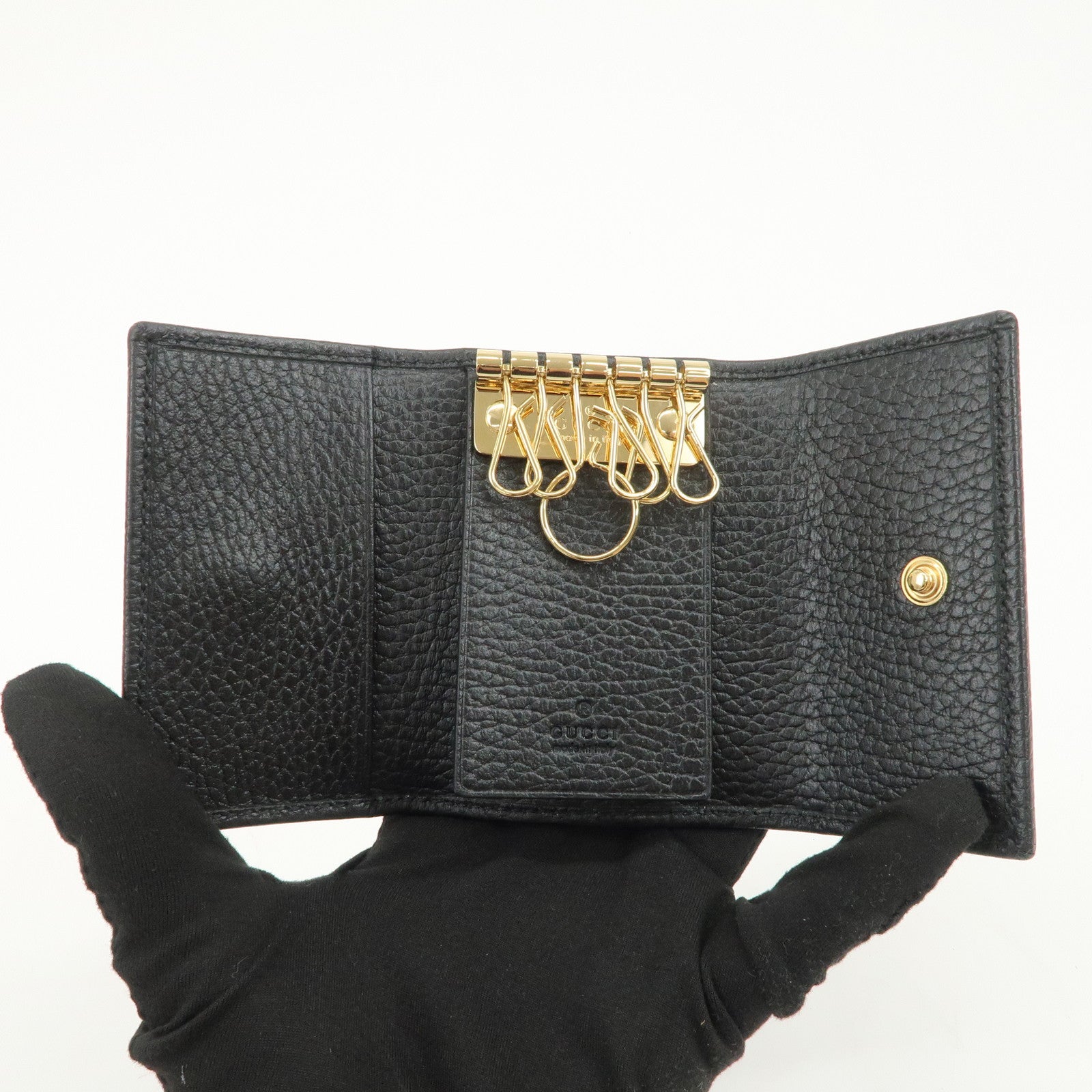 GUCCI GG Marmont Calf Leather 6 Rings Key Case Black 456118