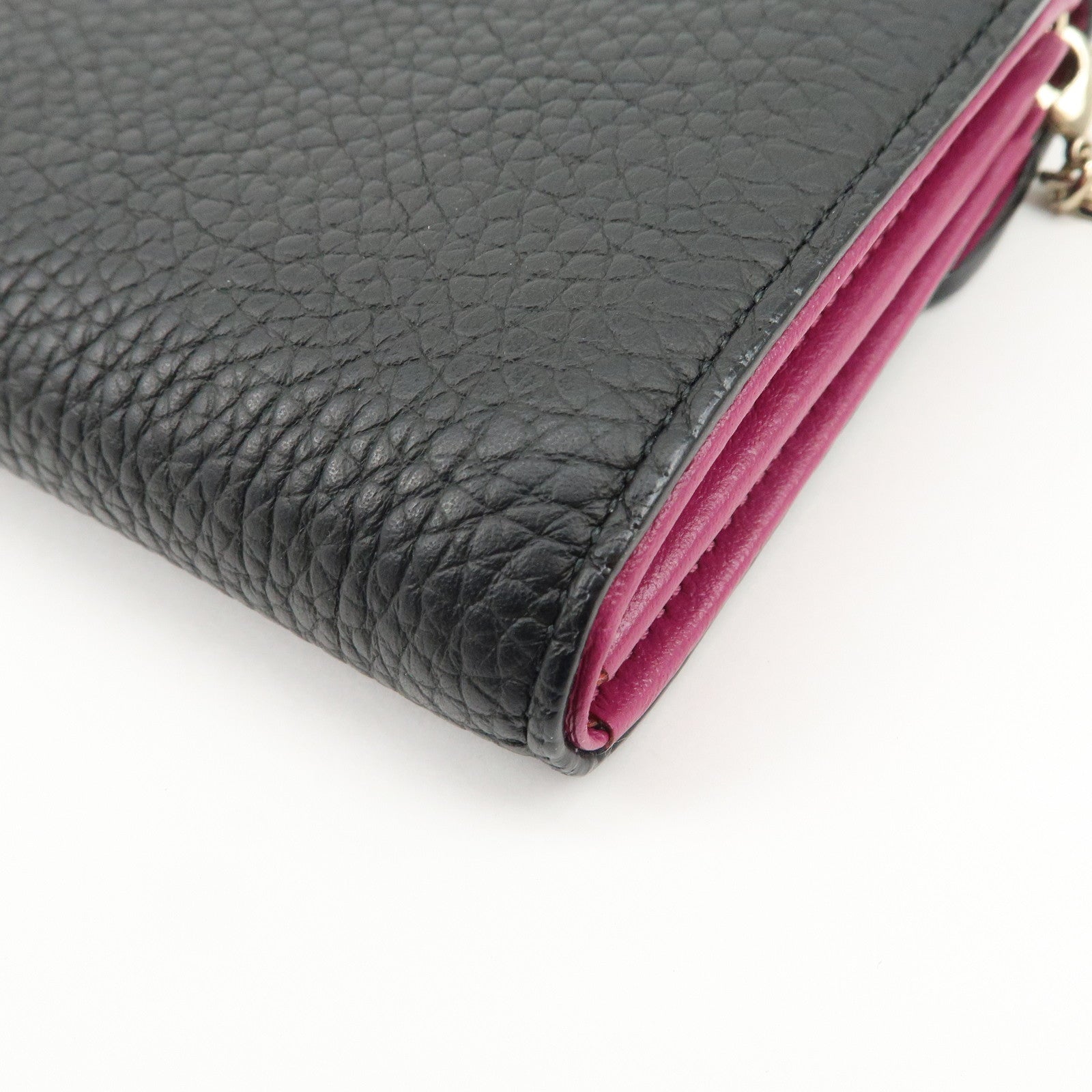 Christian Dior Leather Chain Wallet Hand Bag Black Pink