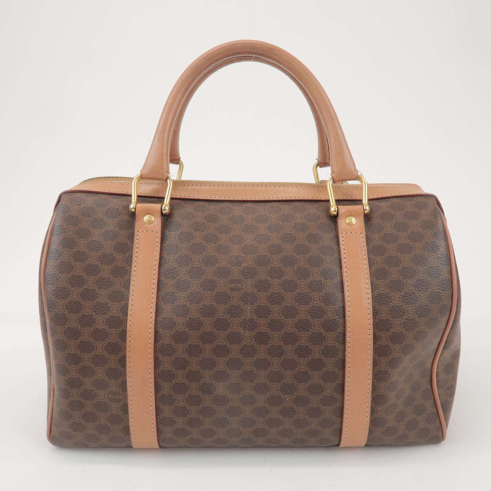 CELINE Macadam PVC Leather Boston Bag Hand Bag Brown