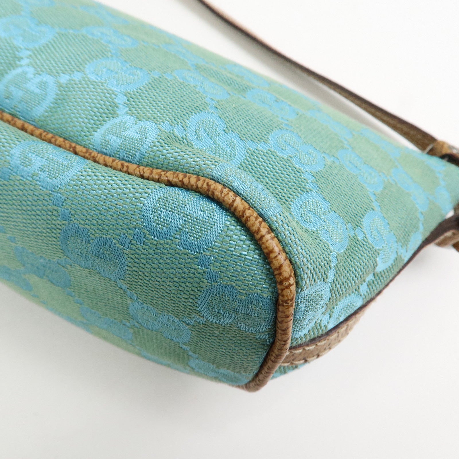 GUCCI Boat Bag GG Canvas Leather Hand Bag Light Blue 07198