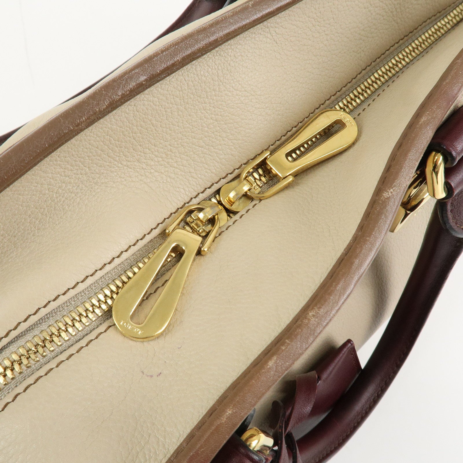 LOEWE Anagram Amazona 28 Leather Hand Bag Brown Ivory Bordeaux Used