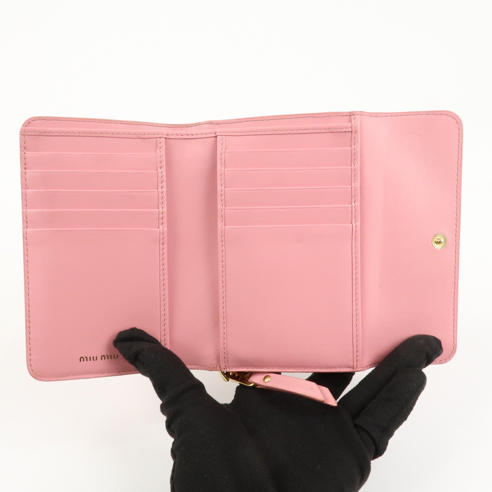 MIU MIU Leather Heart Bi-fold Wallet Pink Red 5ML014 Used