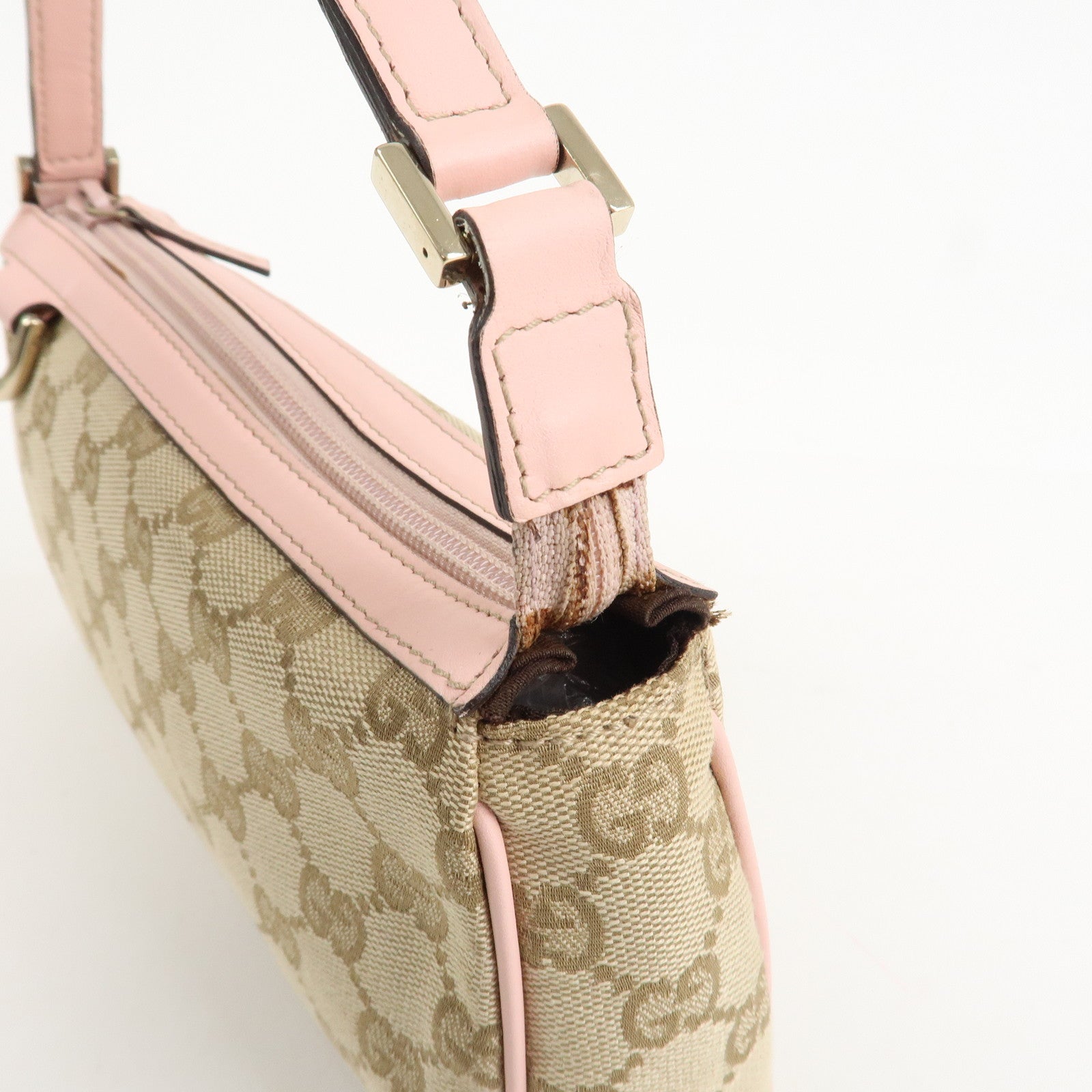 GUCCI Abbey GG Canvas Leather Hand Bag Pouch Pink Beige 145750 Used