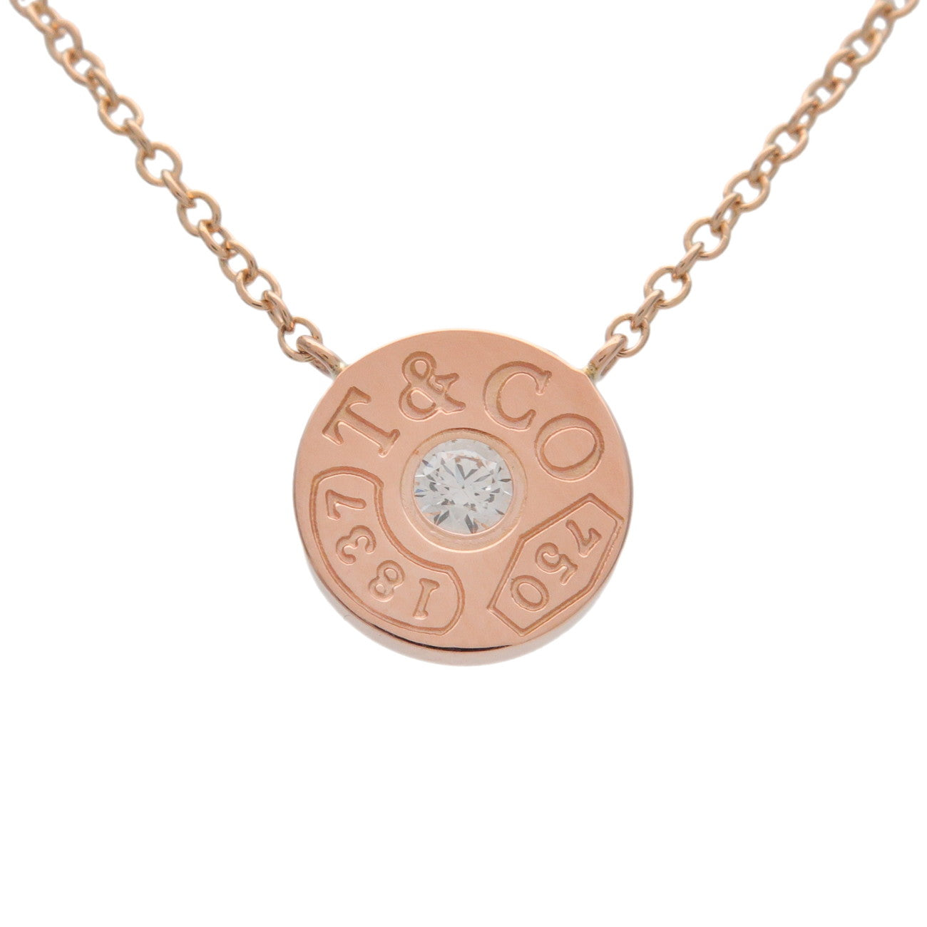 Tiffany & Co 1837 1P Diamond Necklace K18 750PG Rose Gold