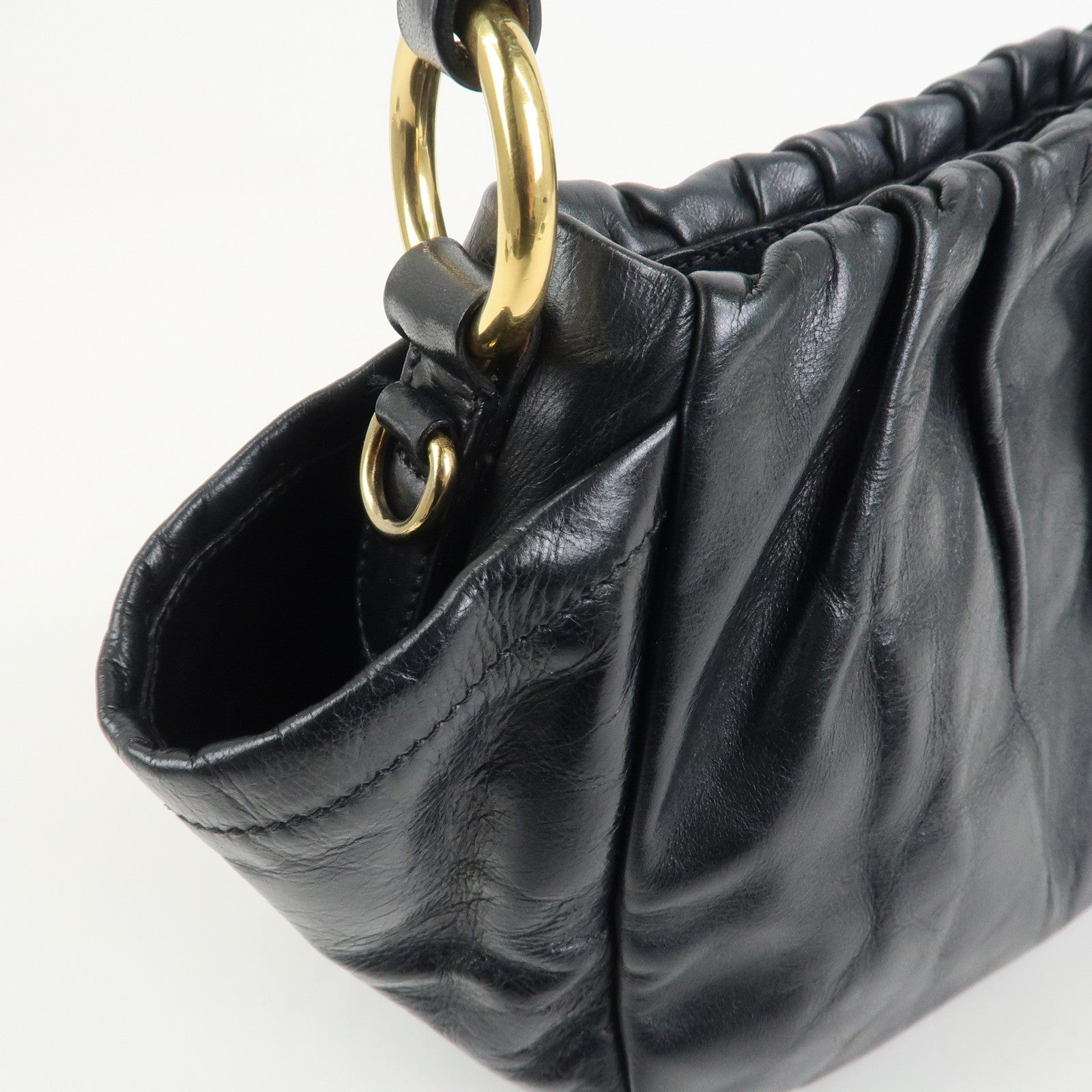 PRADA Triangle Logo Leather 2Way Bag Hand Bag Black BN1642