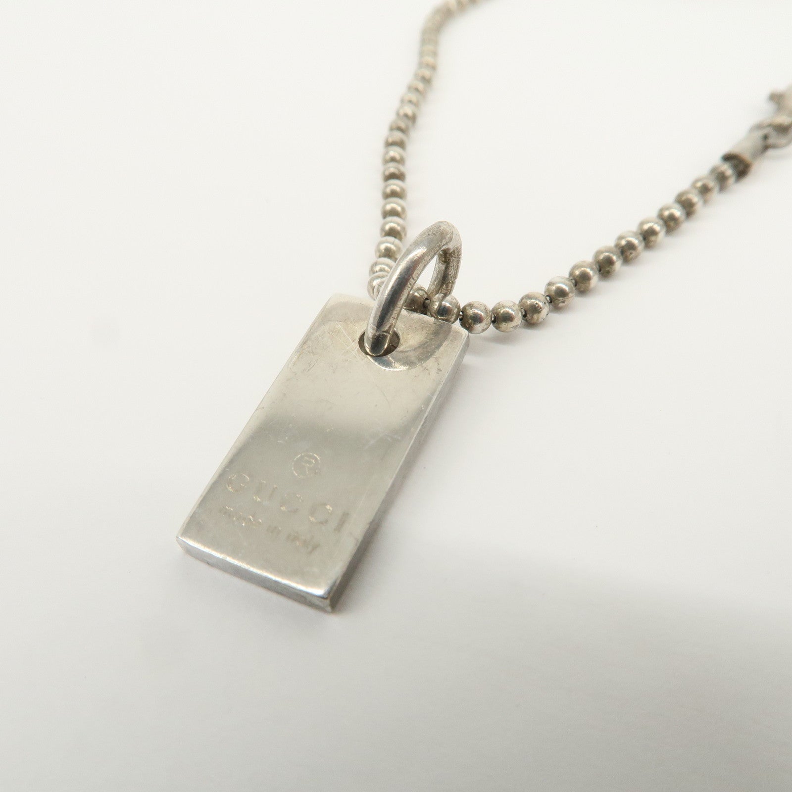 GUCCI Ball Chain Rectangle Charm Bracelet SV925 Silver