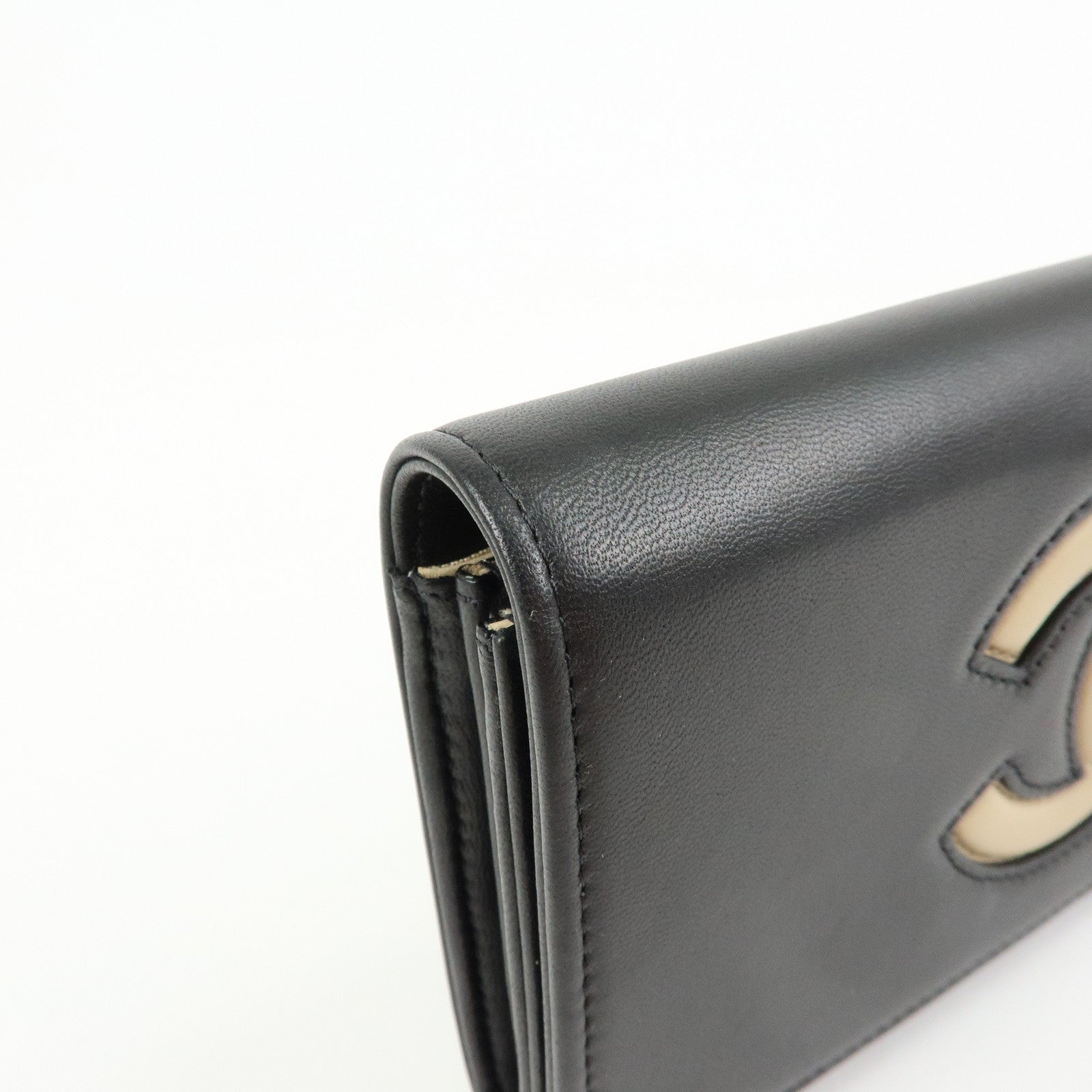 CHANEL Airline COCO Mark Lamb Skin Long Wallet Black A80896