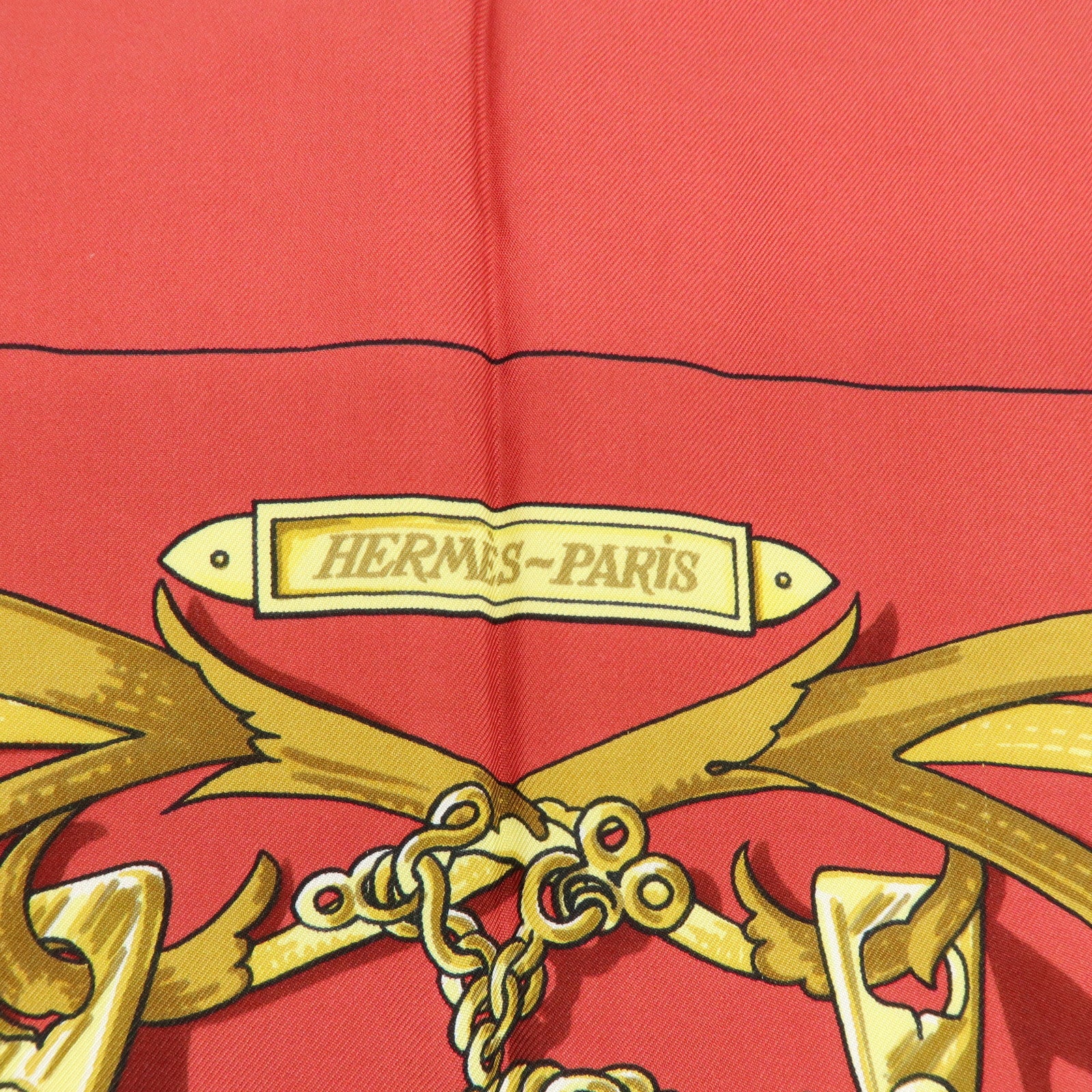 HERMES Carre 90 Silk 100% Scarf LE MORS A LA CONETABLE Red Gold
