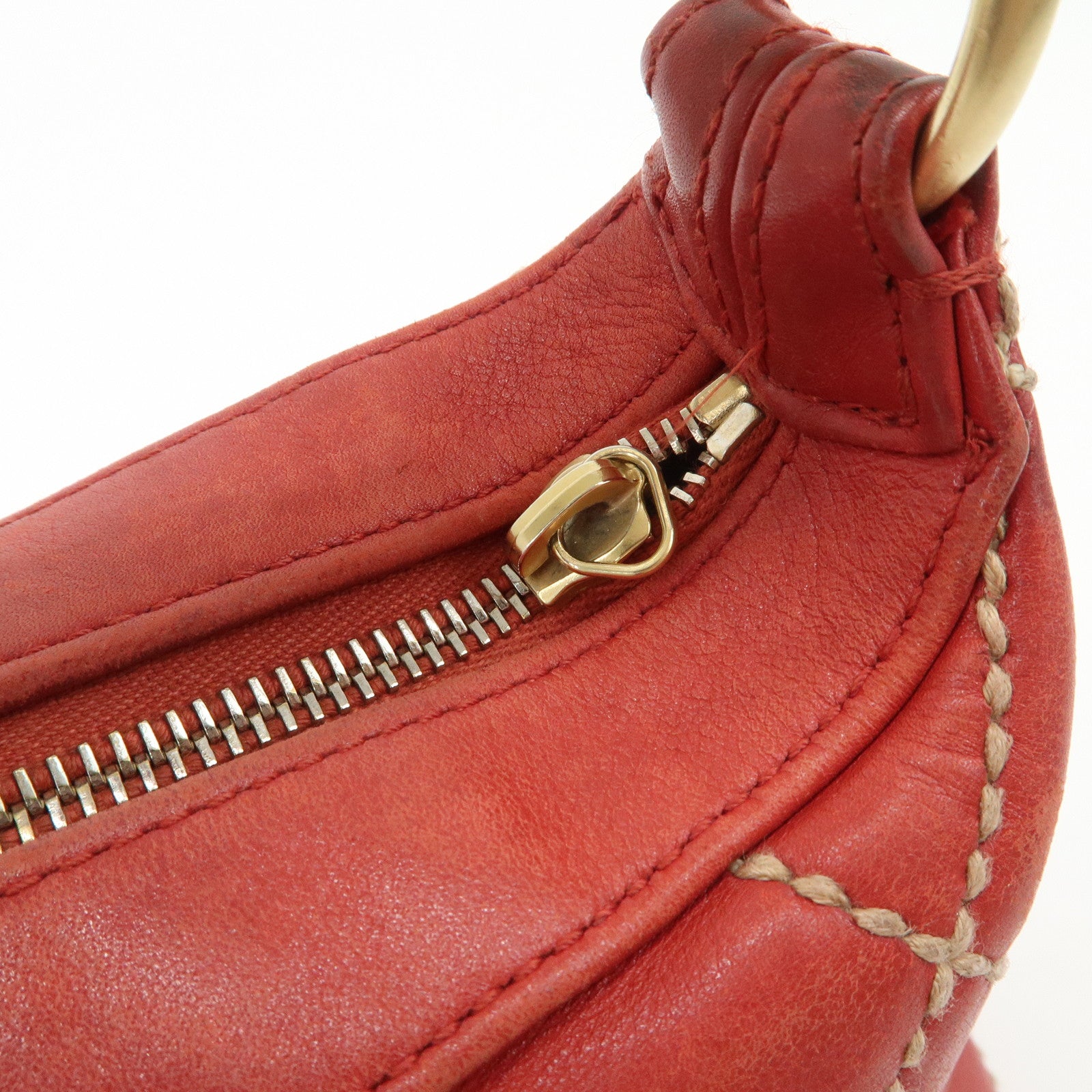 CHANEL COCO Mark Wild Stitch Lamb Skin Leather Hand Bag Red