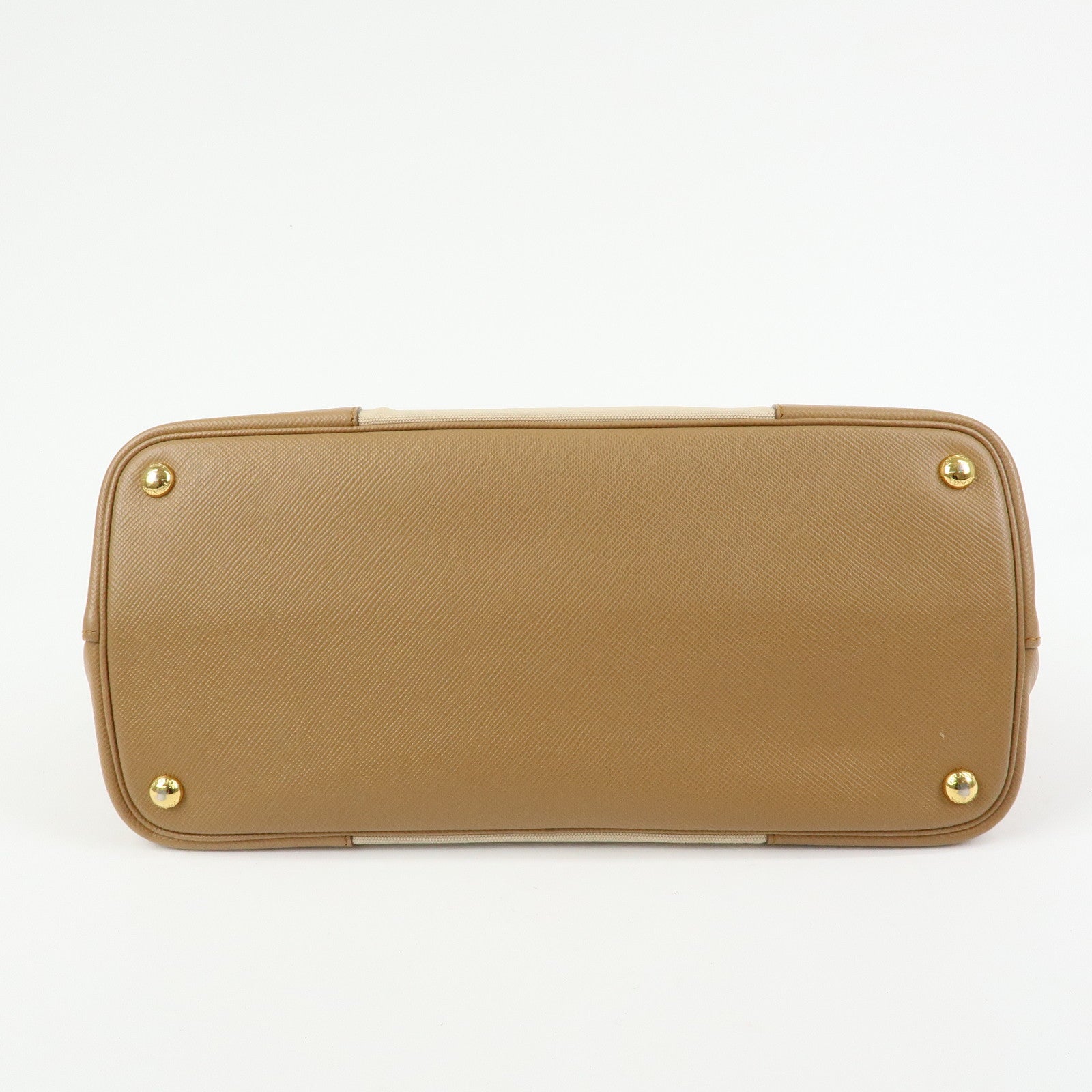 PRADA Triangle Logo Canvas Leather Tote Bag Beige Brown B2756T