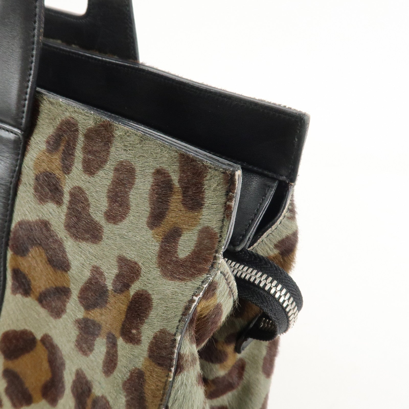 Ferragamo Gancini Unborn Calf Leather Tote Bag Shoulder Bag Leopard
