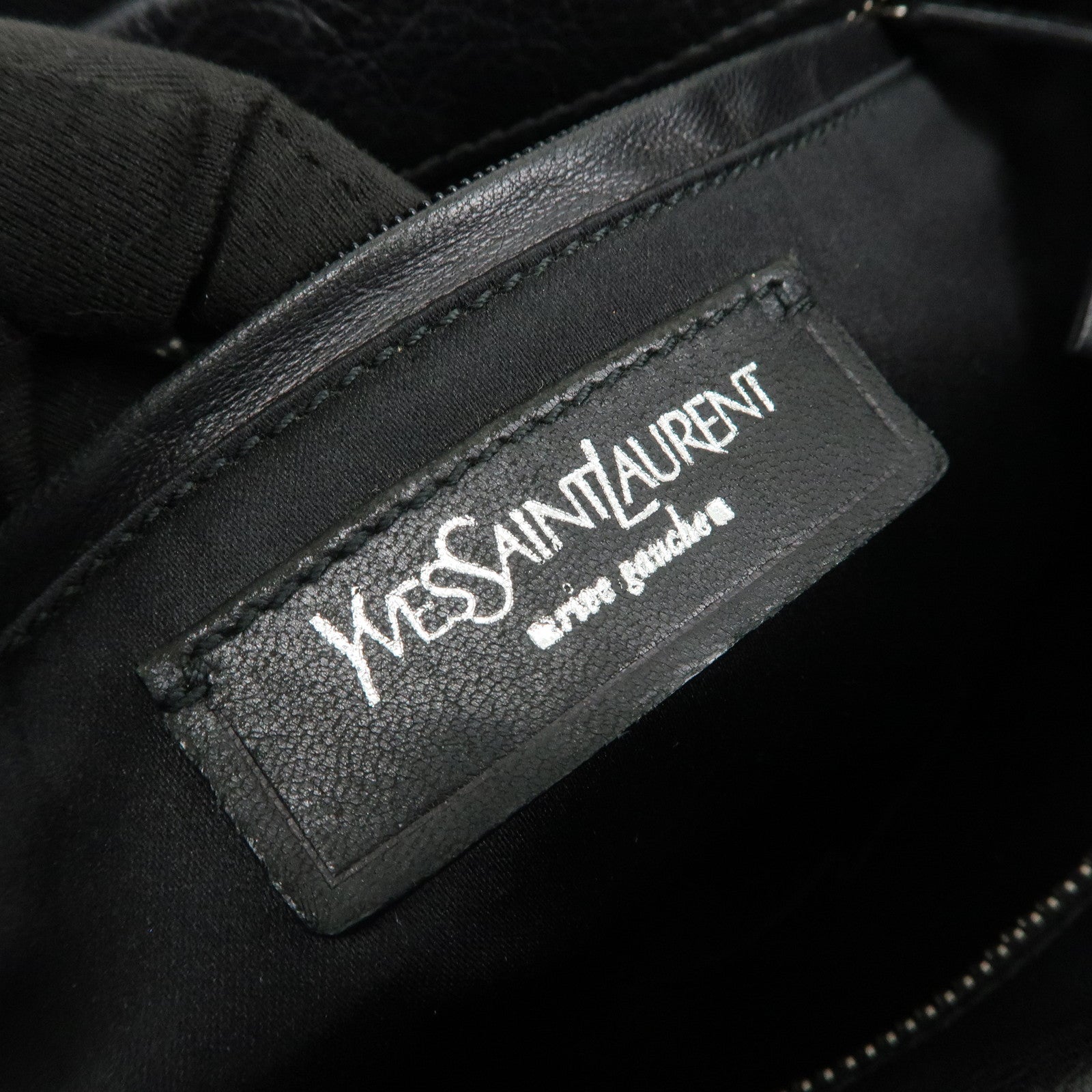 SAINT LAURENT PARIS Leather Canvas Tote Bag Hand Bag Shoulder Bag