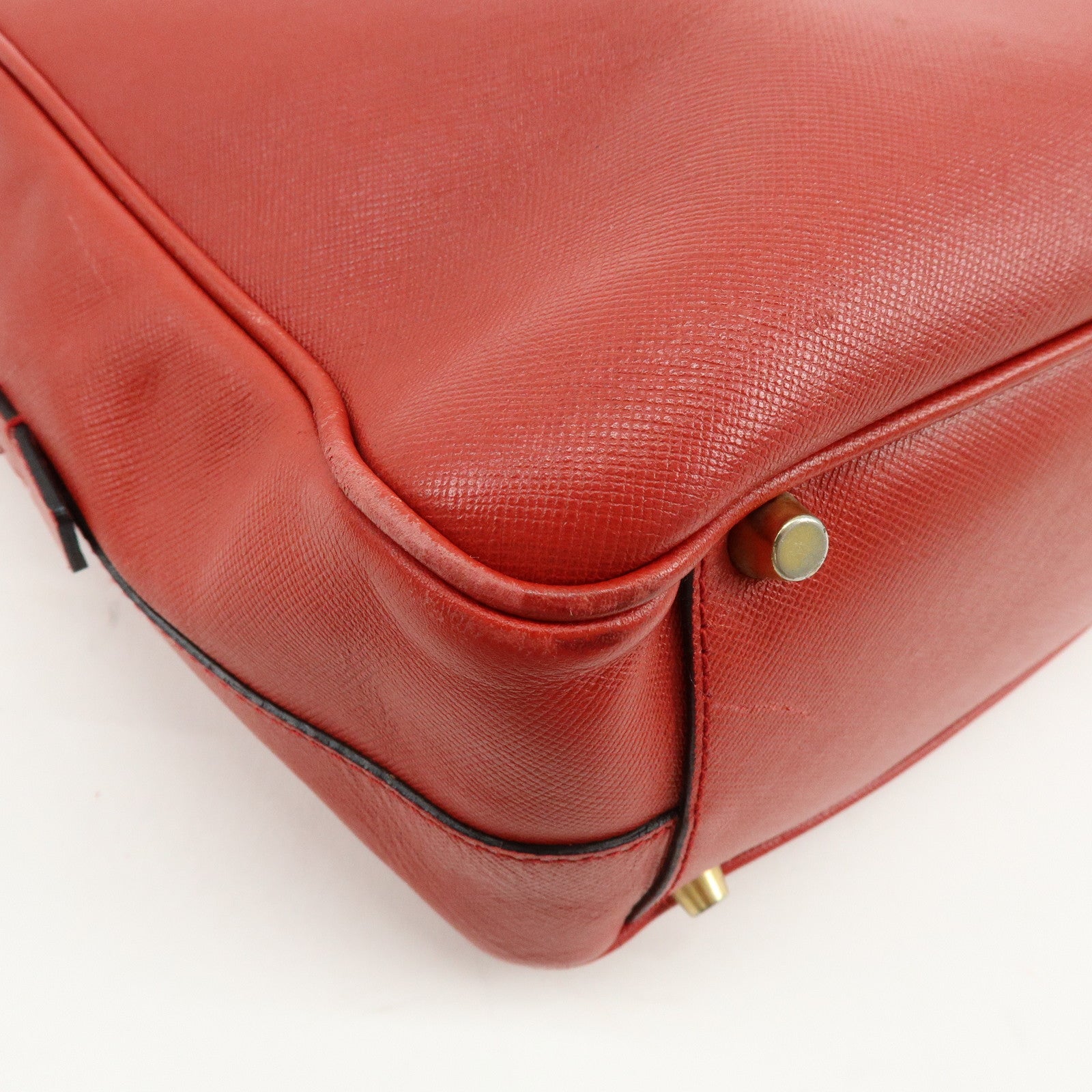 PRADA Triangle Logo Saffiano Leather Shoulder Bag Hand Bag Red