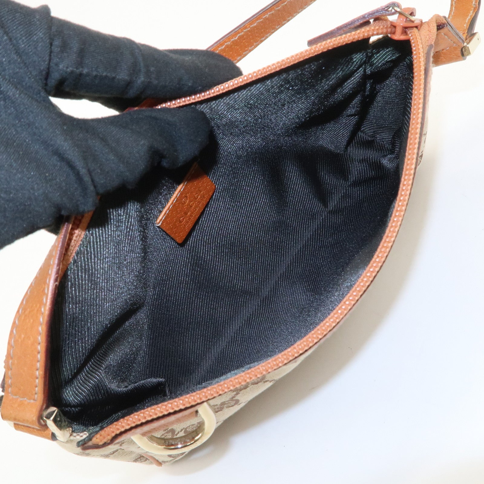 GUCCI Abbey GG Canvas Leather Hand Bag Pouch Beige Brown 145750