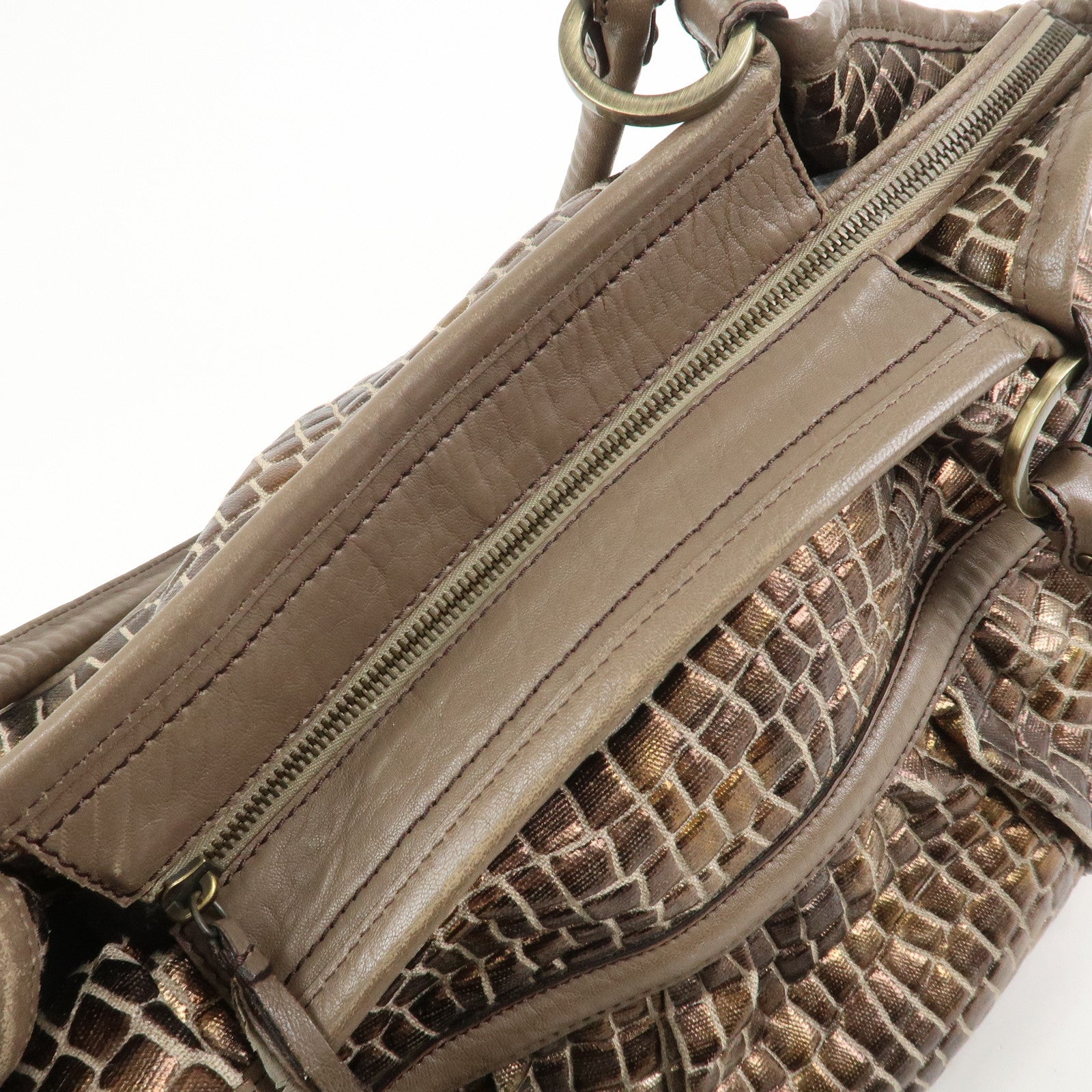 FENDI Embossed Leather Gathered Shoulder Bag Tote Bag Brown 8BH186