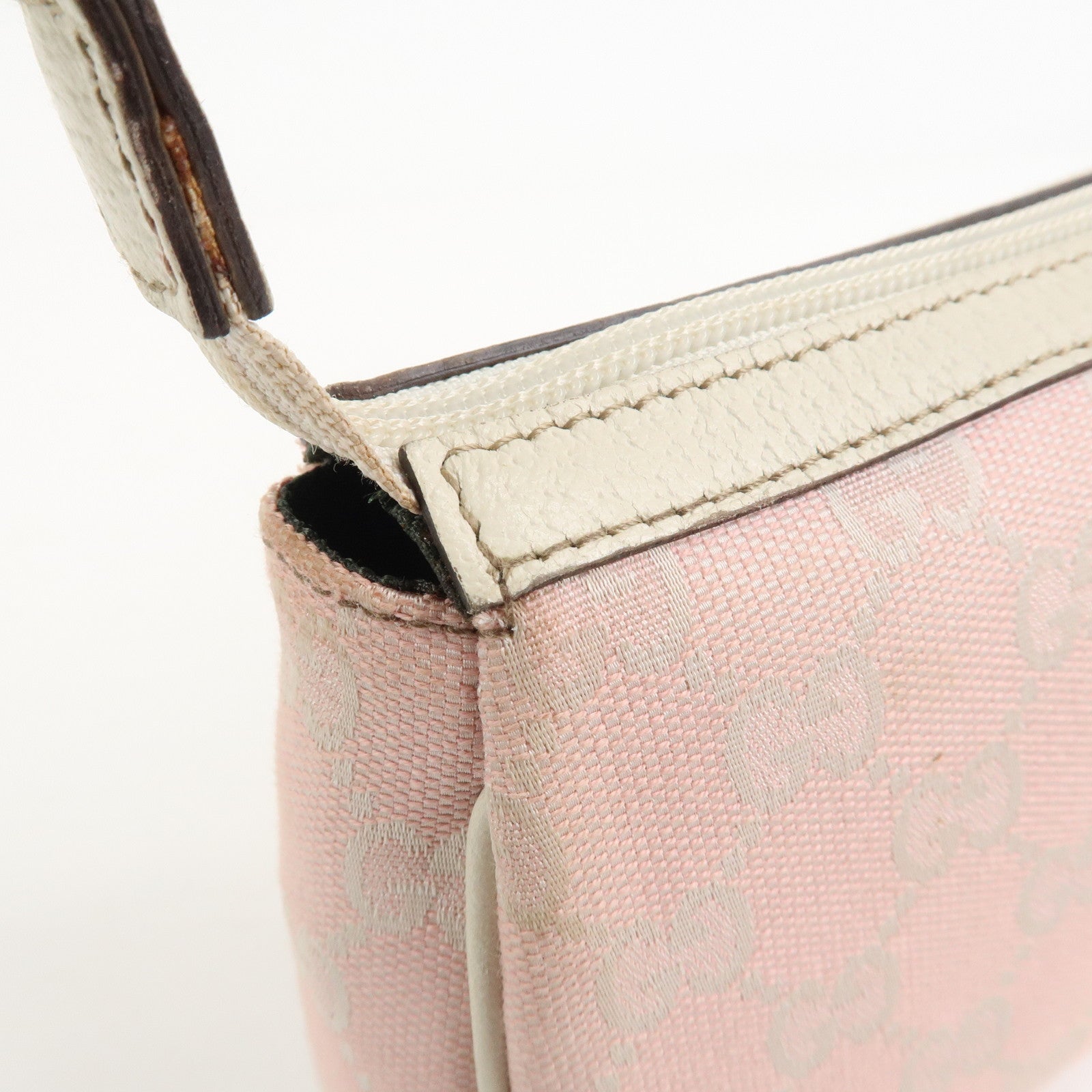 GUCCI Abbey GG Canvas Leather Pouch Hand Bag Pink Ivory 145750