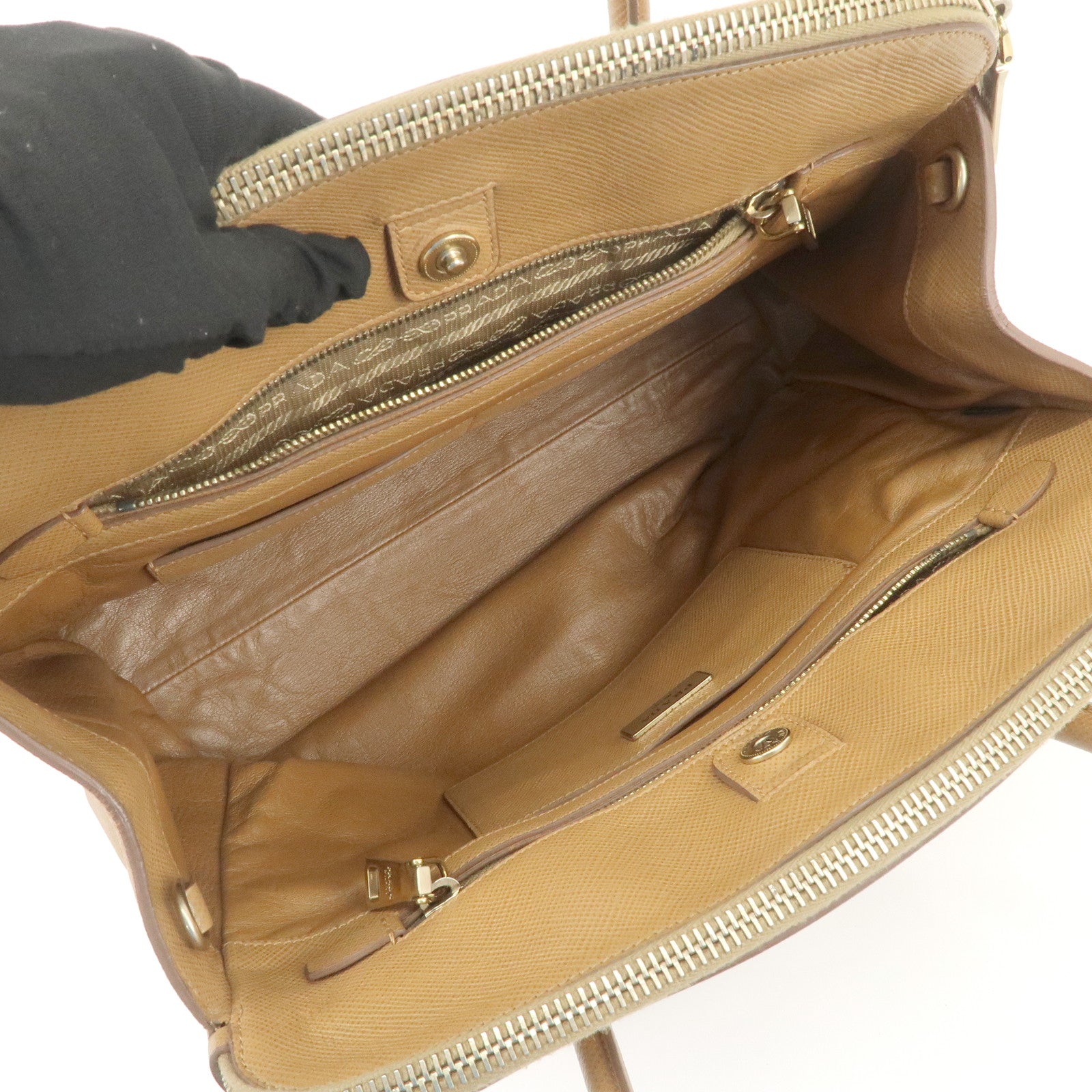 PRADA Leather 2Way Bag Hand Bag Shoulder Bag Light Brown BN2572
