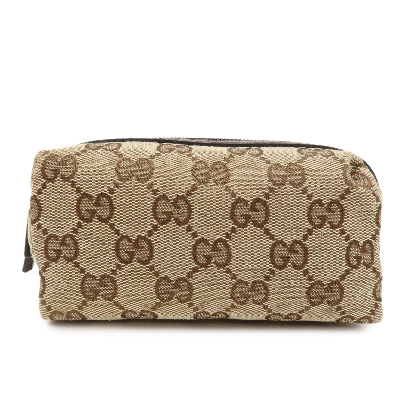 GUCCI GG Monogram Canvas Leather Pouch Cosmetic Case Brown 29596